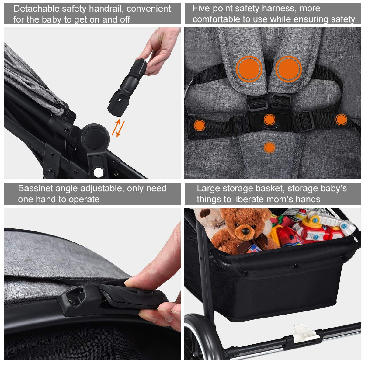 OLAKIDS 2 in 1 Baby Stroller, High Landscape Infant Stroller & Reversible Bassinet Pram, Foldable Pushchair with Adjustable Canopy OLAKIDS