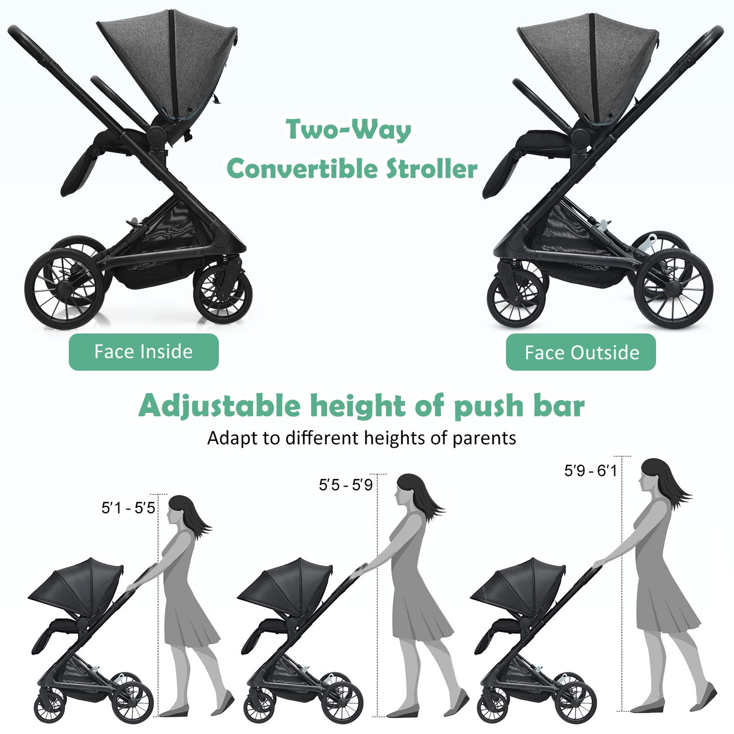 2-in-1 Reversible Bassinet Pushchair Pram High Landscape Baby Stroller OLAKIDS