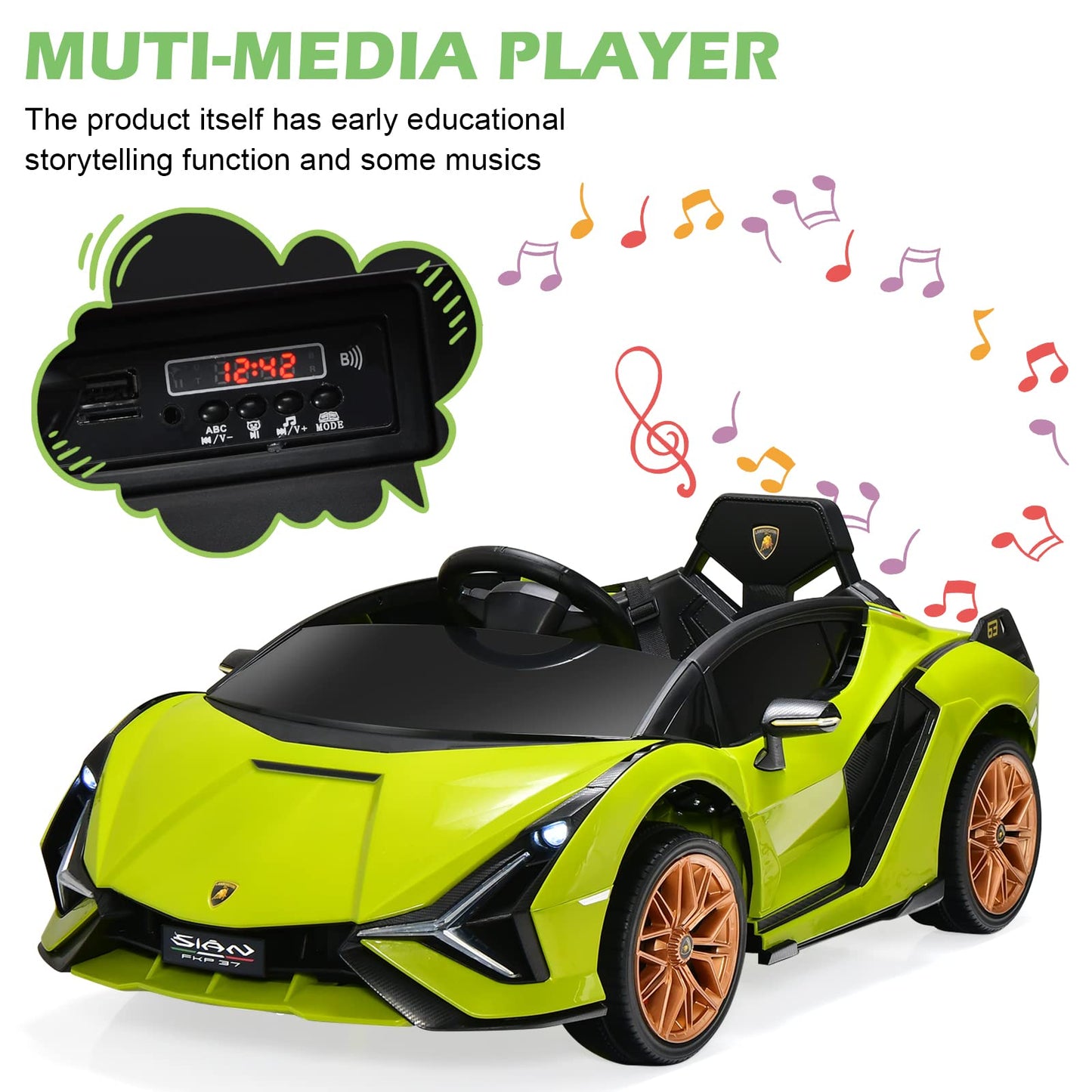 OLAKIDS Licensed Lamborghini Sian Kids Ride on Car with Parent Remote Control, 12V Electric Toy Roadster