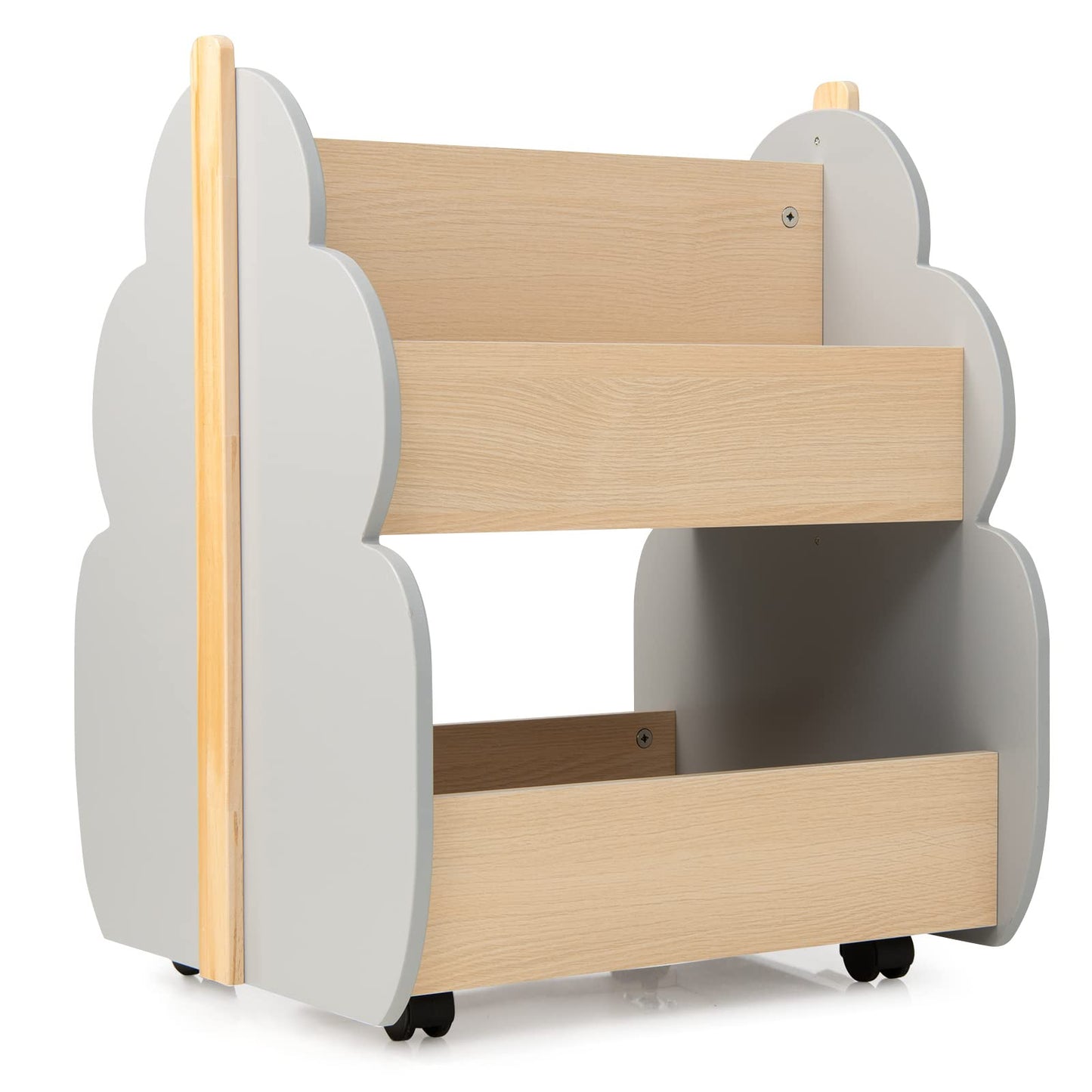 OLAKIDS Kids Bookshelf with Wheels, Wooden Bookcase Toy Storage Cabinet Organizer Holder OLAKIDS