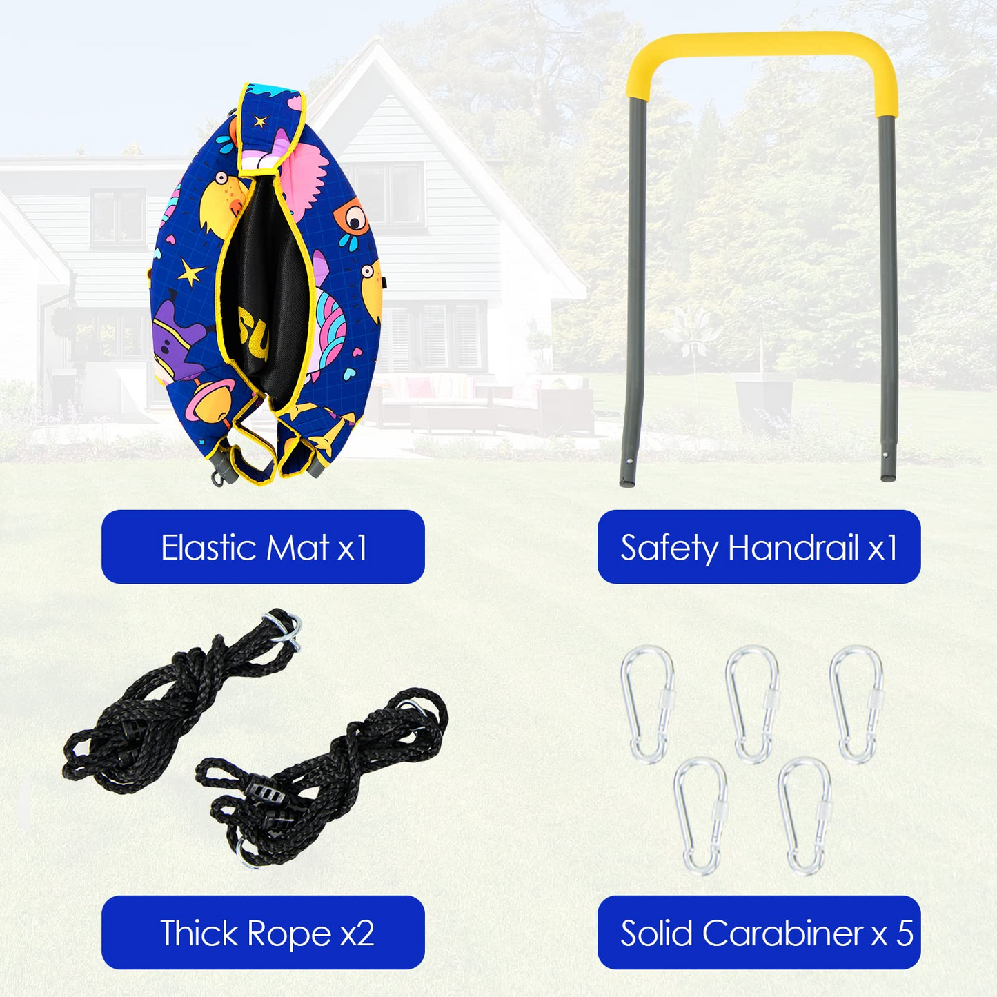 2 in 1 Trampoline and Swing Combo with Adjustable Straps Detachable Handrail OLAKIDS