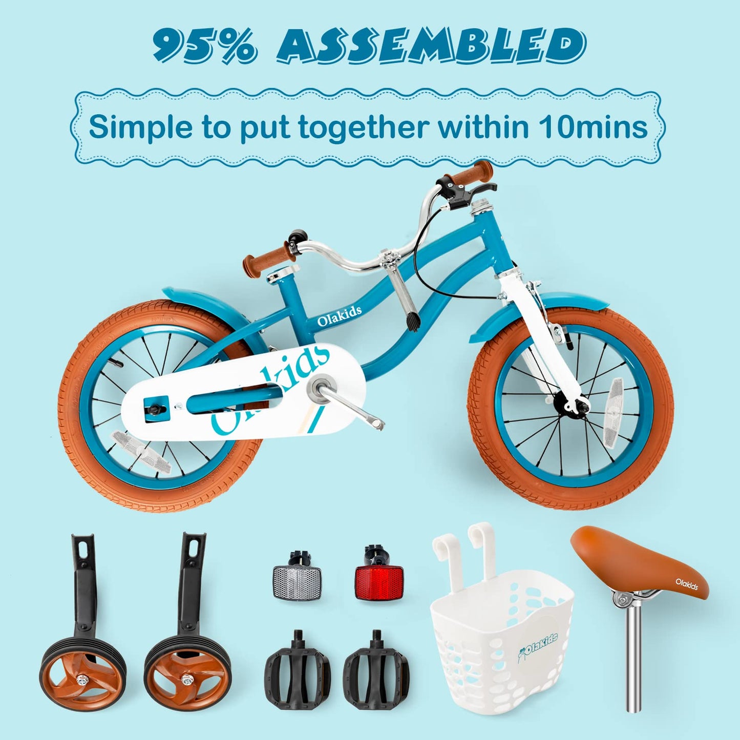 OLAKIDS Kids Bike for Girls, 12 14 16 Inch Children's Bicycle with Removable Basket and Training Wheels, Safety Bell