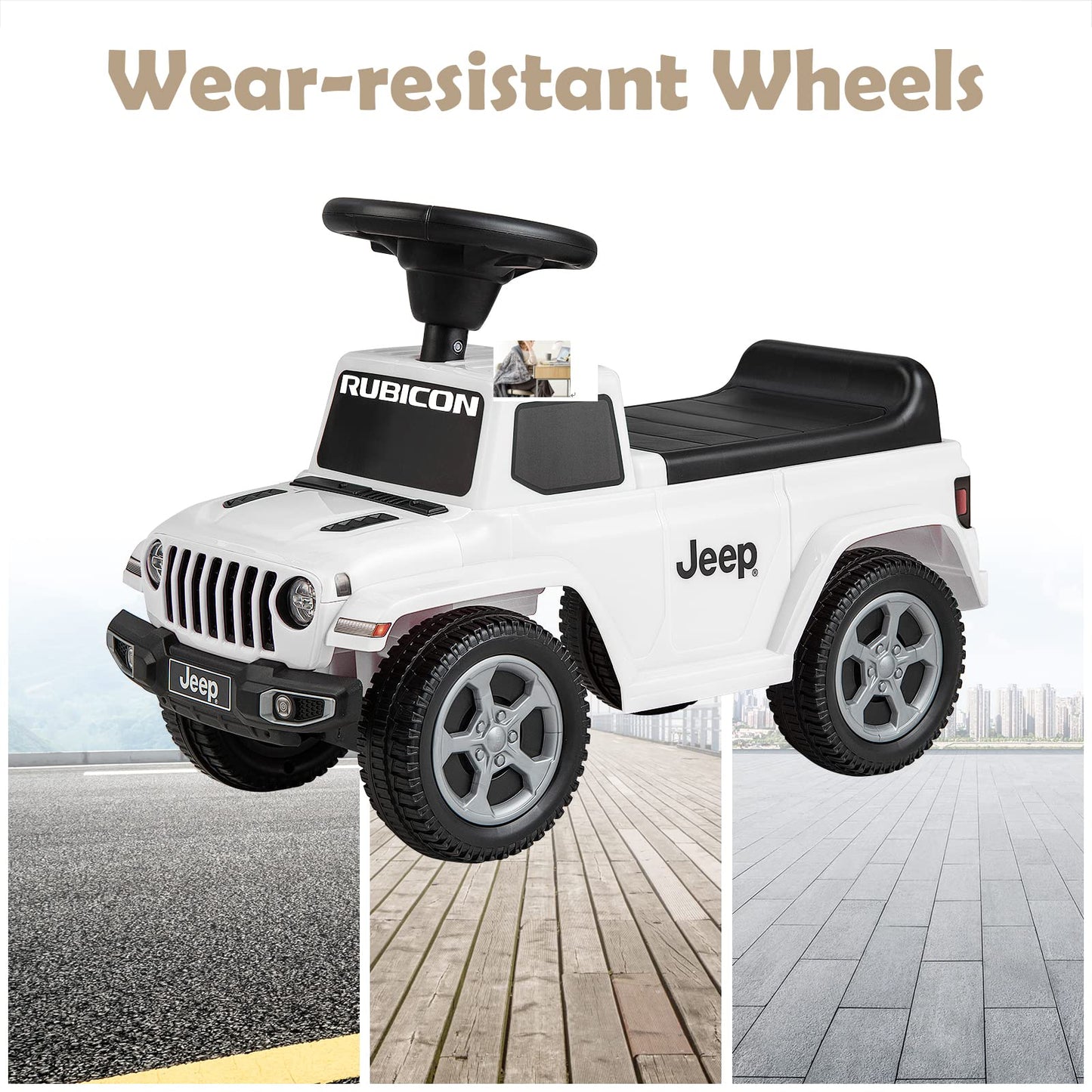 OLAKIDS Kids Ride on Push Car, Licensed Jeep Foot-to-Floor Sliding Toddler Toy with Engine Sound