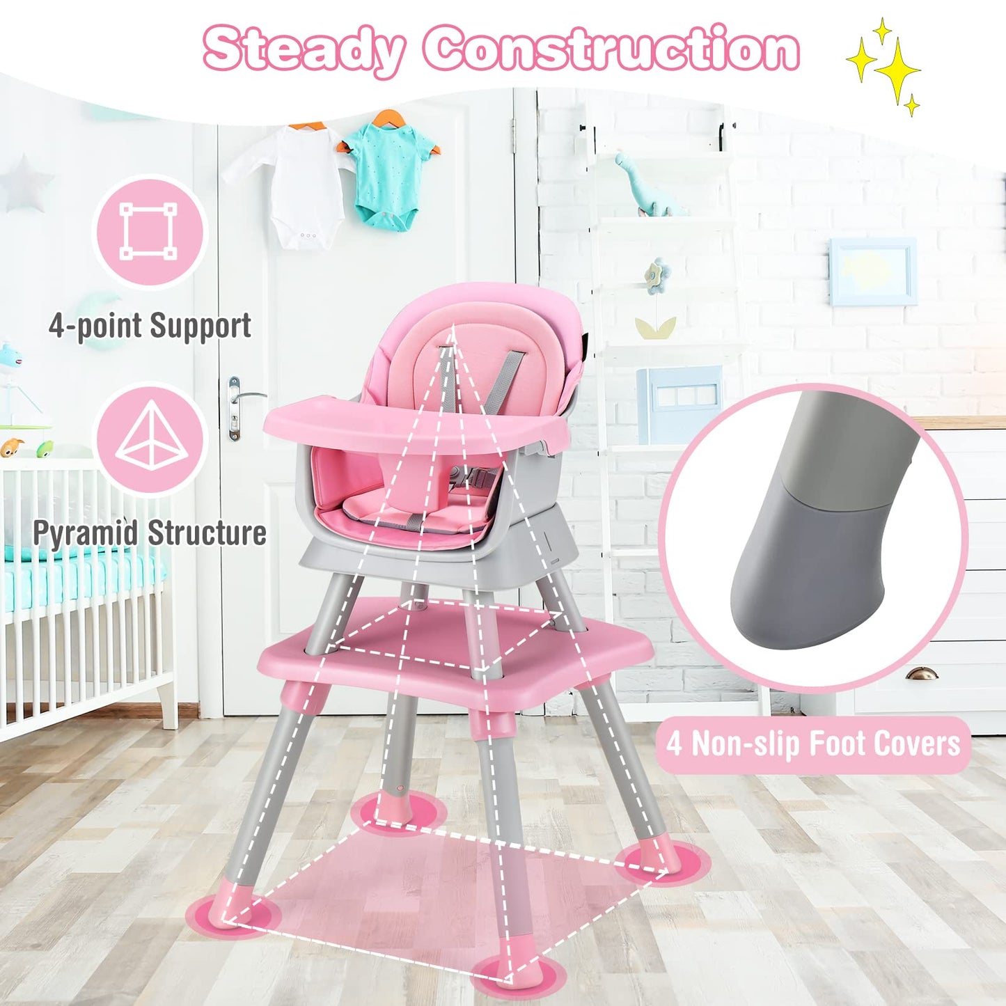 OLAKIDS 8 in 1 Baby High Chair, Convertible Highchair for Babies and Toddlers