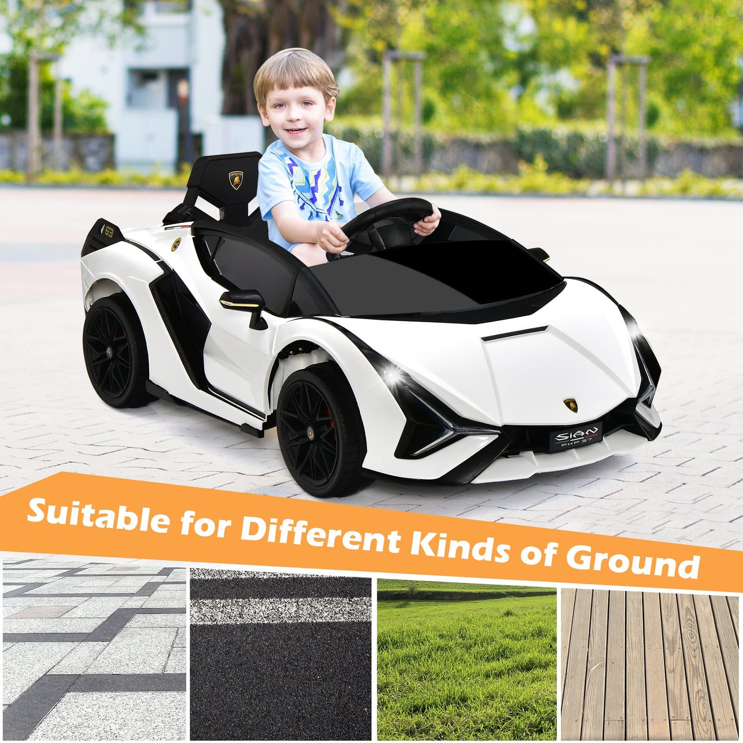 OLAKIDS Licensed Lamborghini Sian Kids Ride on Car with Parent Remote Control, 12V Electric Toy Roadster