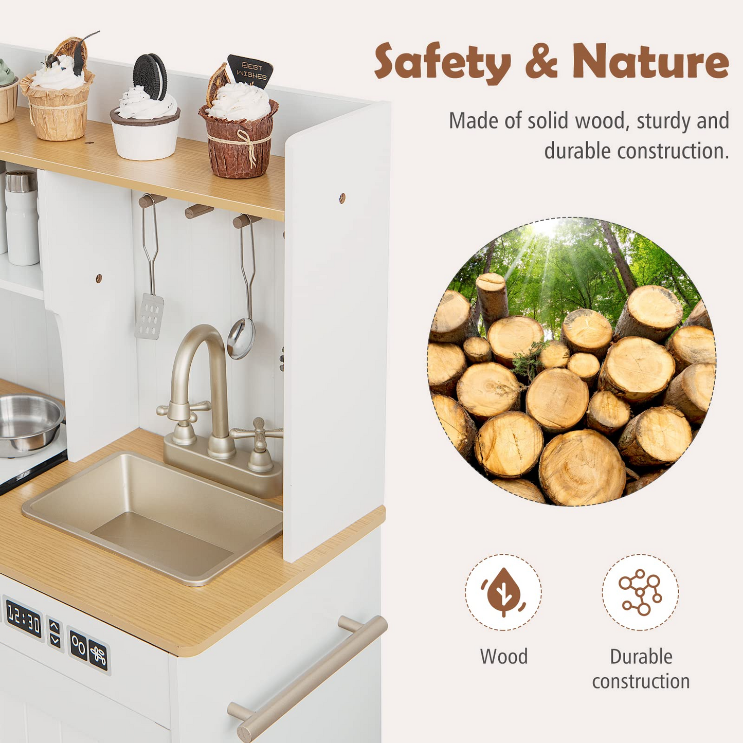 Toddler Wooden Pretend Cooking Set with Realistic Light & Sound OLAKIDS