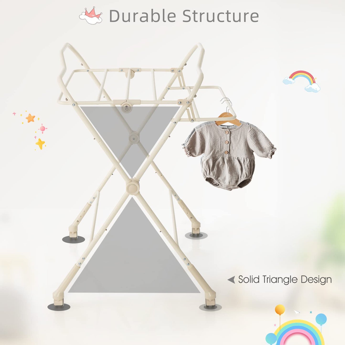OLAKIDS Portable Baby Changing Table, Folding Diaper Dresser Station with Wheels, Adjustable Height, Safety Belt, Drying and Storage Rack OLAKIDS