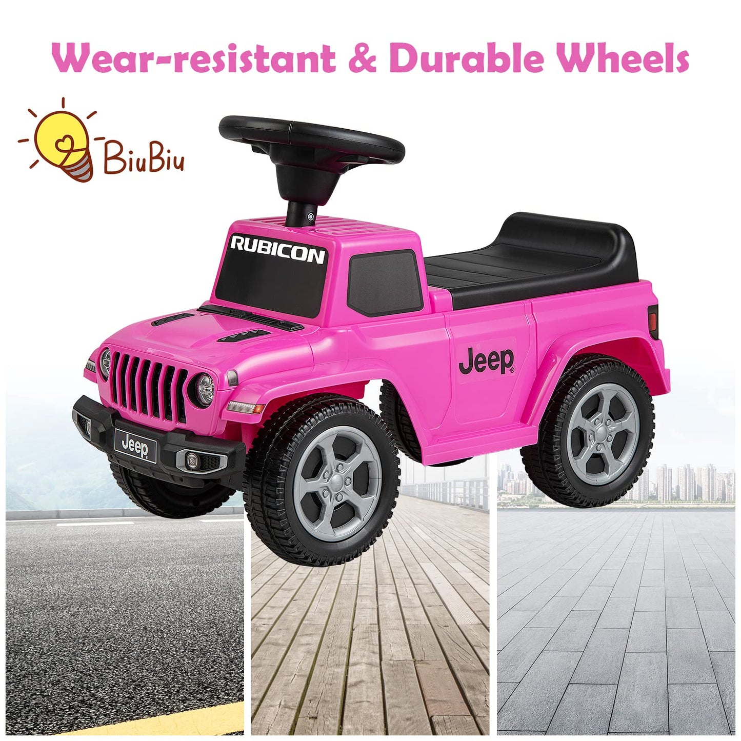 OLAKIDS Kids Ride on Push Car, Licensed Jeep Foot-to-Floor Sliding Toddler Toy with Engine Sound
