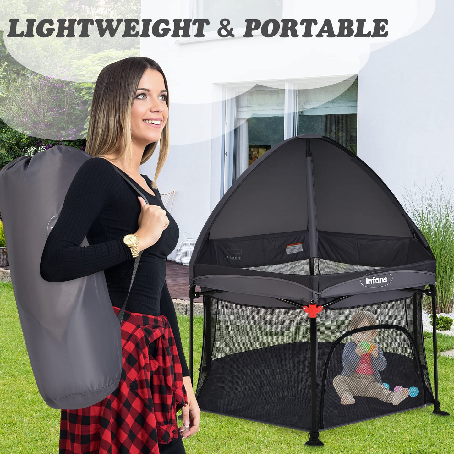 Portable Foldable 53" Baby Playpen with Mesh & UV Canopy OLAKIDS
