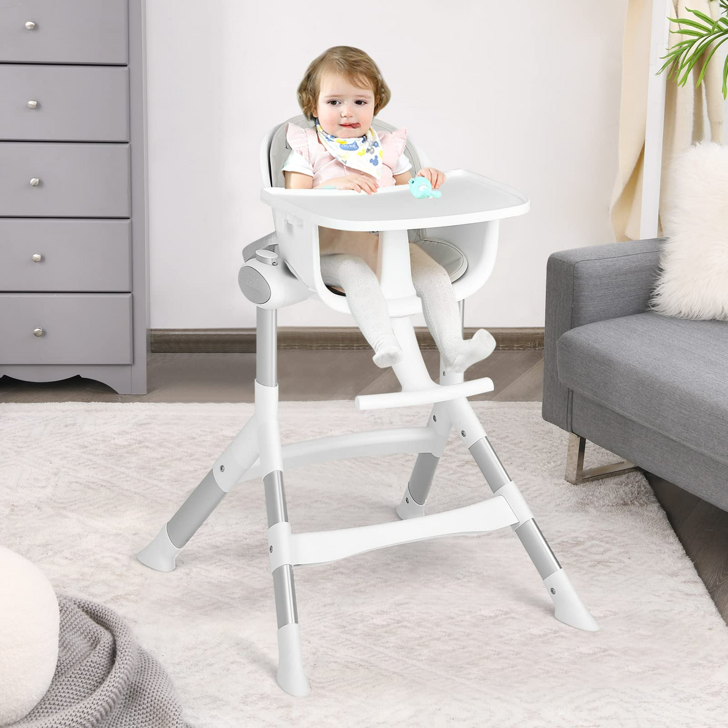 OLAKIDS Baby High Chair, Modern Convertible Design Highchair with Aluminum Construction OLAKIDS