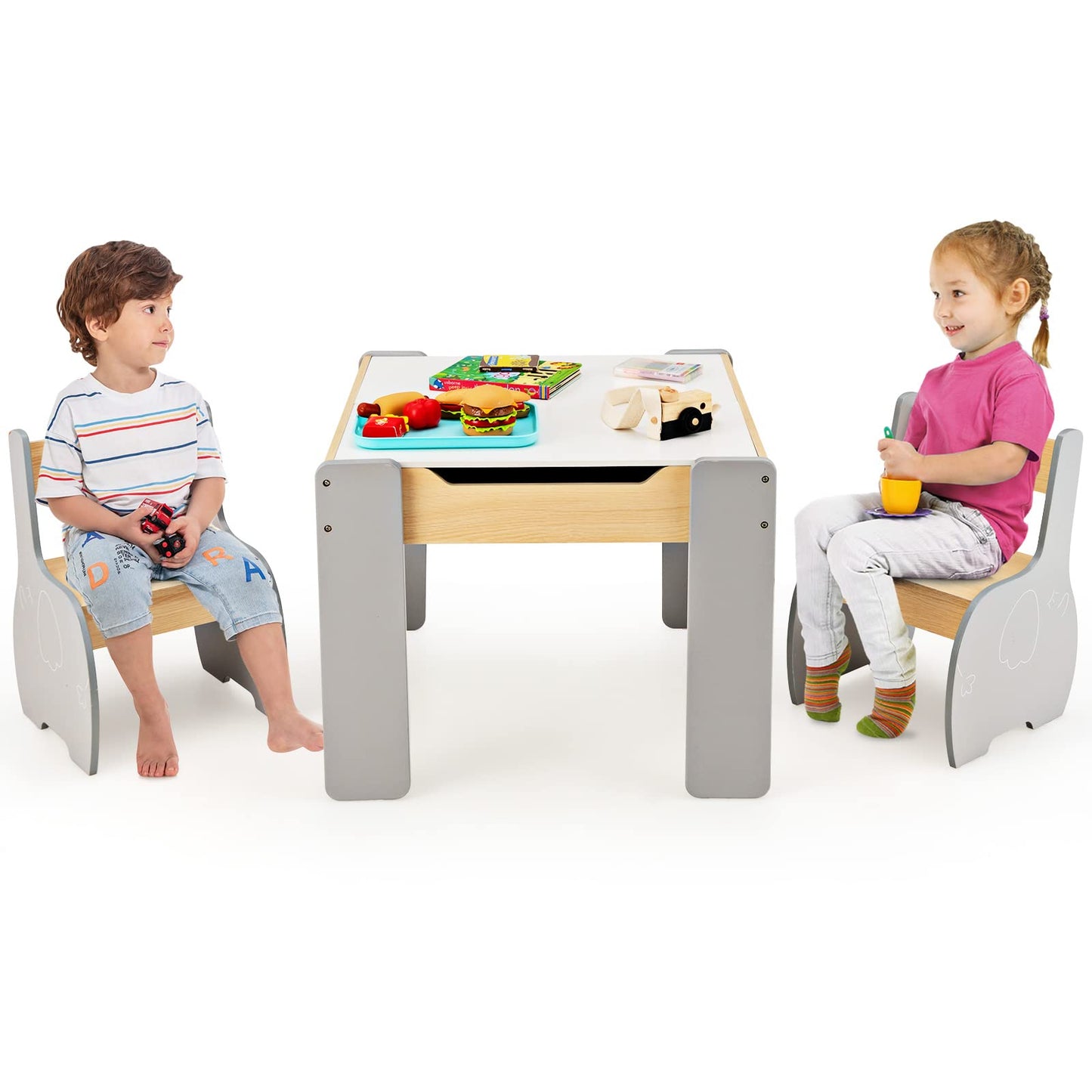 OLAKIDS 3 in 1 Kids Table and Chair Set, Wood Multi Activity Table with Removable Tabletop OLAKIDS