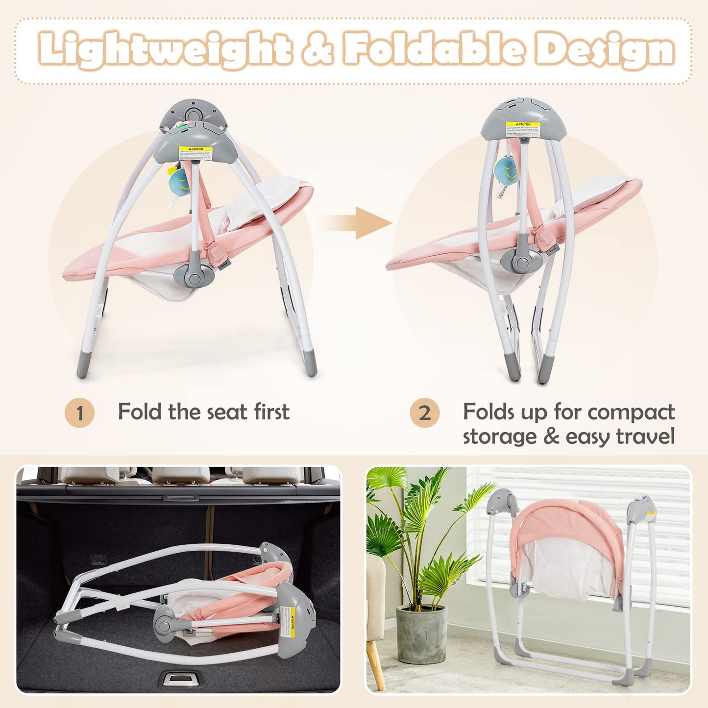 OLAKIDS Baby Swing for Infants, Compact Portable Baby Electric Rocker for Newborn with 5 Speed Natural Sway Music Timing 2 Toys Remote Control, Easy Fold, 0-6 Months Boy Girl (Grey) OLAKIDS