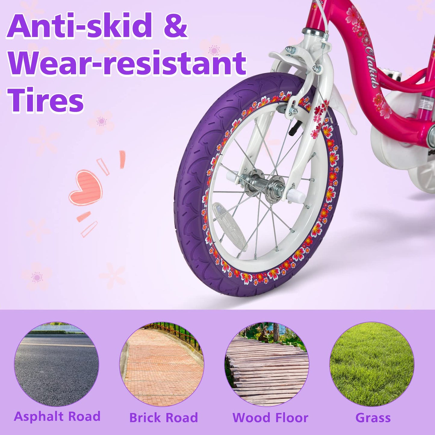 OLAKIDS Kids Bike for Girls, 14 16 Inch Children's Bicycle with Removable Training Wheels and Doll Seat