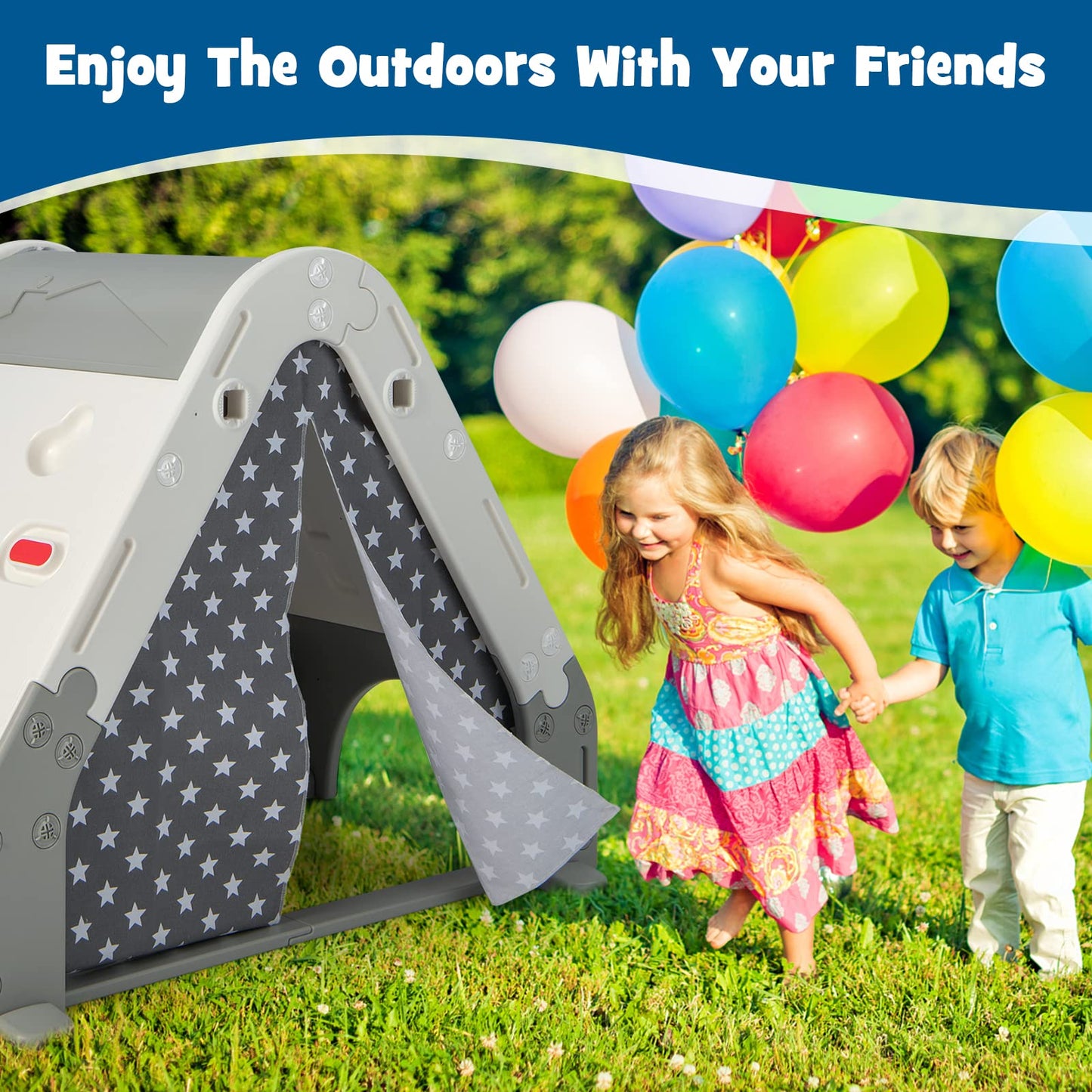 OLAKIDS Triangle Climber with Tent, Kids Hideaway Play Tent with Art Easel