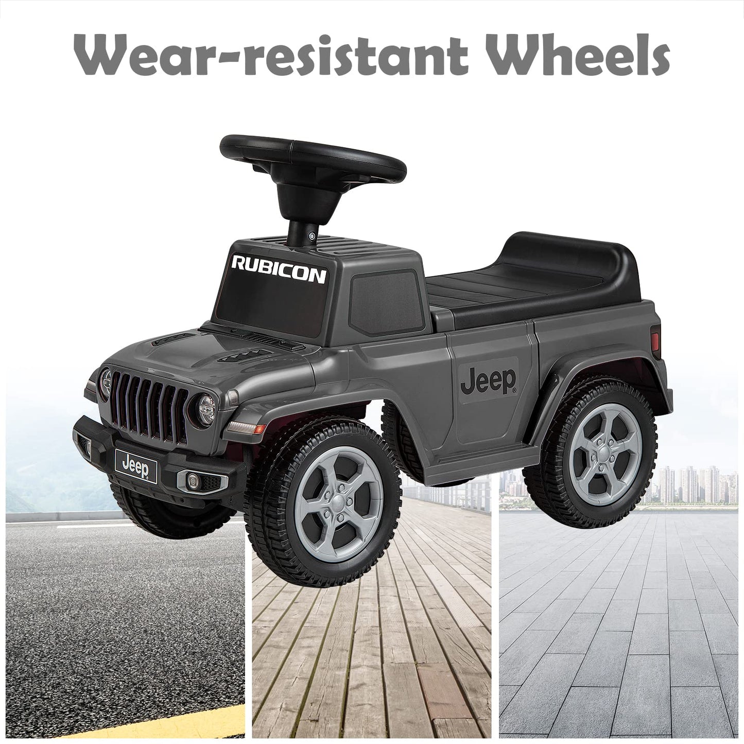 OLAKIDS Kids Ride on Push Car, Licensed Jeep Foot-to-Floor Sliding Toddler Toy with Engine Sound