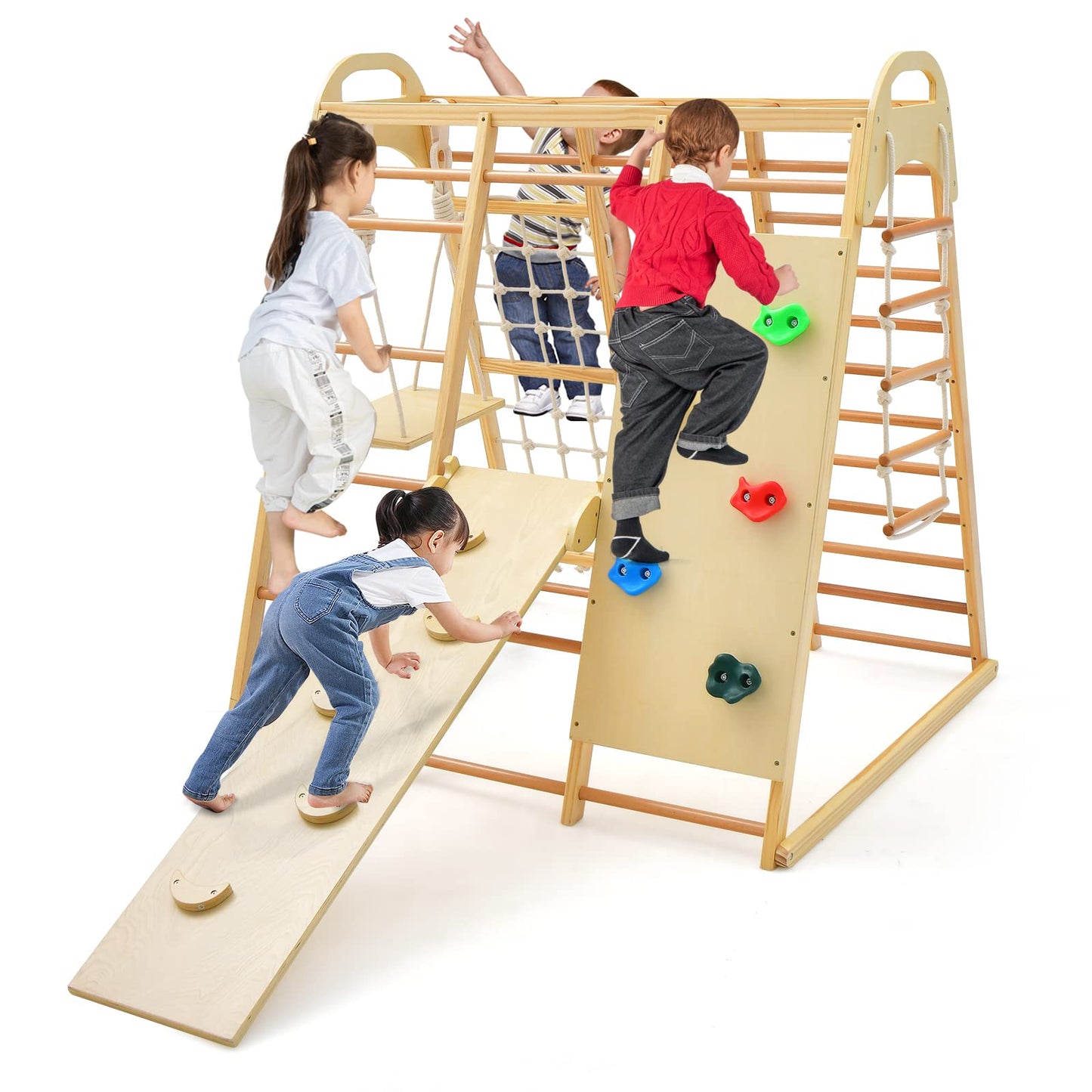 OLAKIDS 8 in 1 Climbing Toys for Toddlers, Kids Wood Montessori Climber Playset, Indoor Playground Jungle Gym