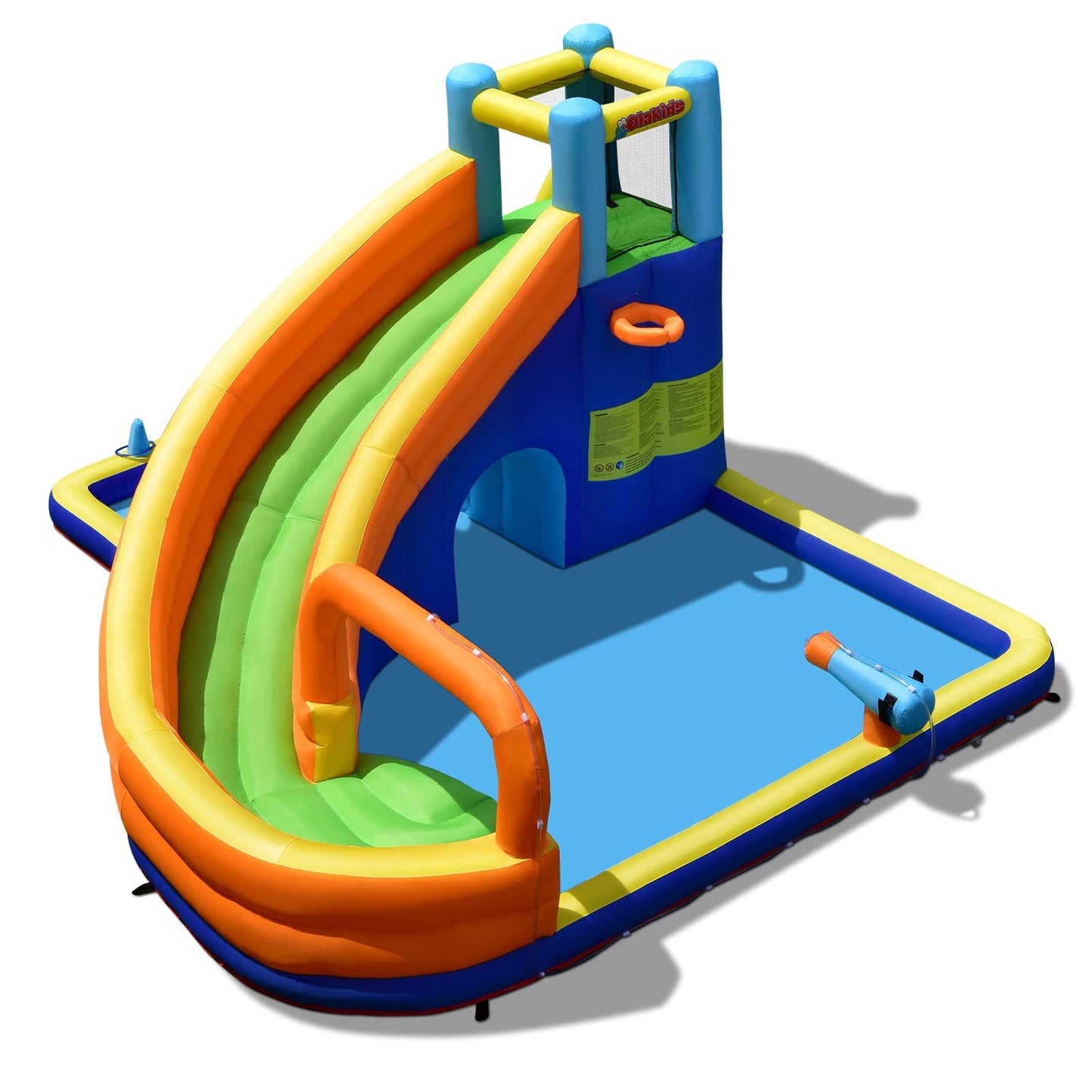OLAKIDS Inflatable Water Slide, 14.5FT x 13FT x 7.5FT Bounce House with Slide, Climbing Wall, Splash Pool, Basketball Rim, Water Gun, Tunnel OLAKIDS