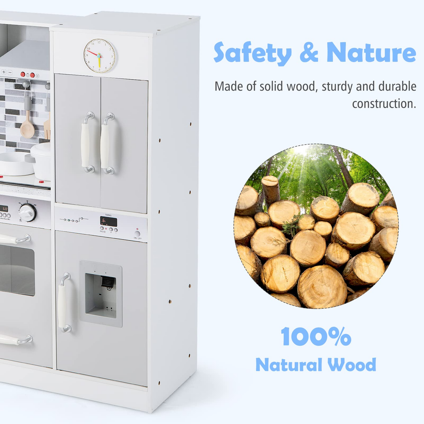 Pretend Wooden Toddler Kitchen Toy Set with Pots & Pan OLAKIDS