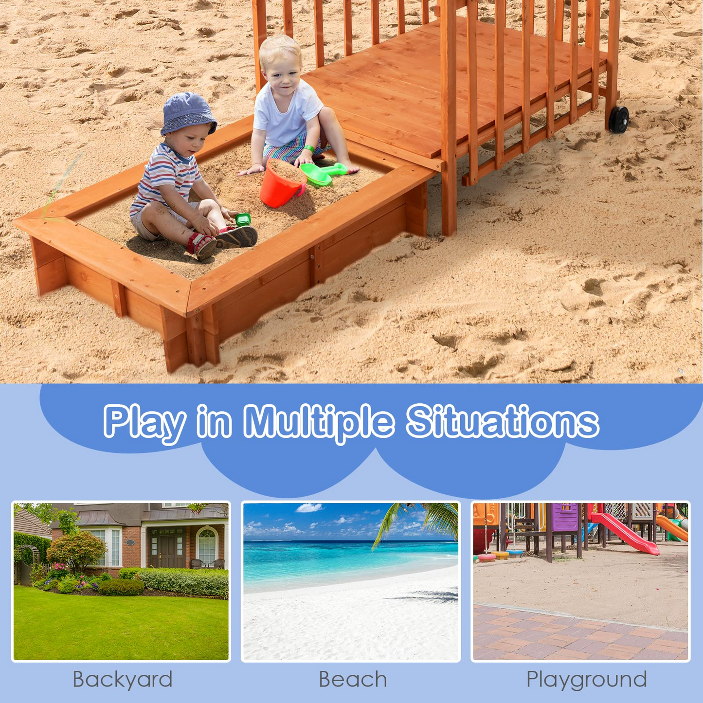 47 Inch Wooden Cedar Cabana Sandbox for Outdoor Backyard Play Home OLAKIDS