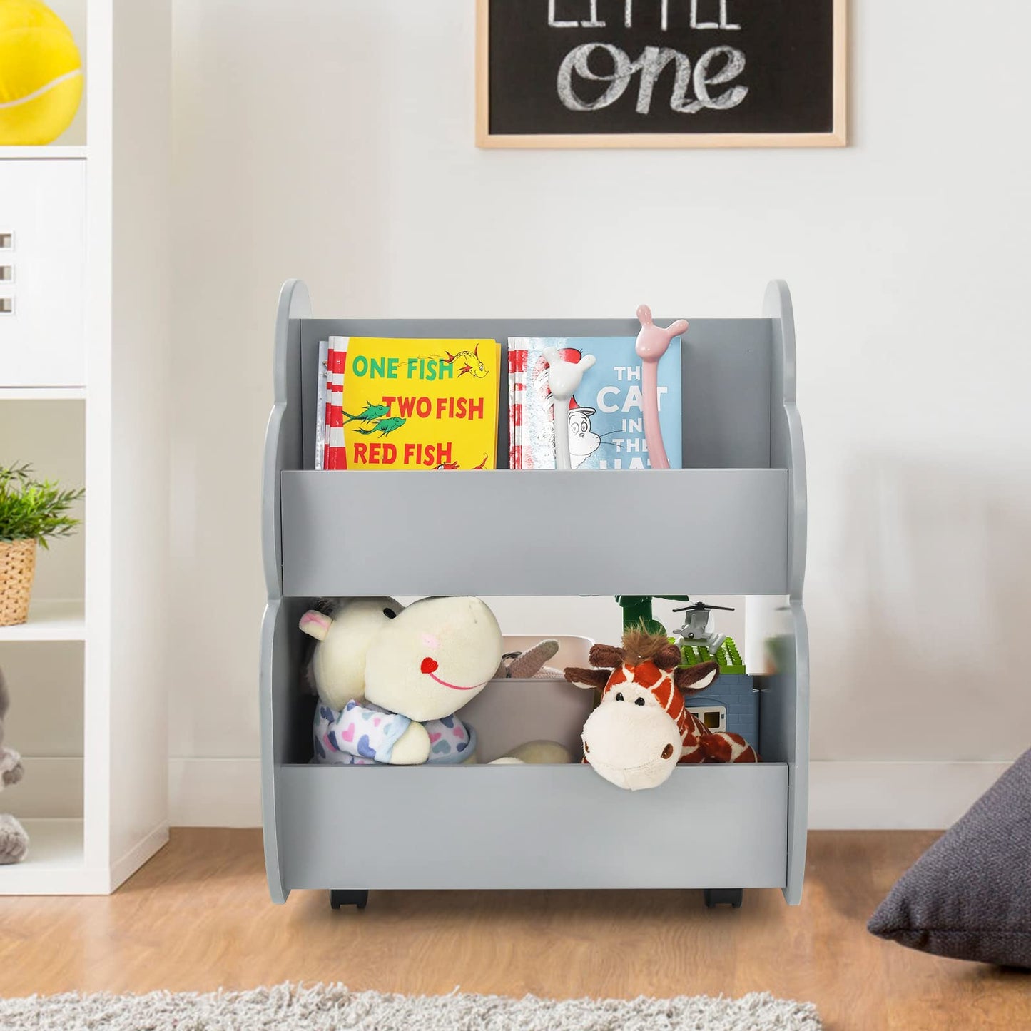OLAKIDS Kids Bookshelf with Wheels, Wooden Bookcase Toy Storage Cabinet Organizer Holder