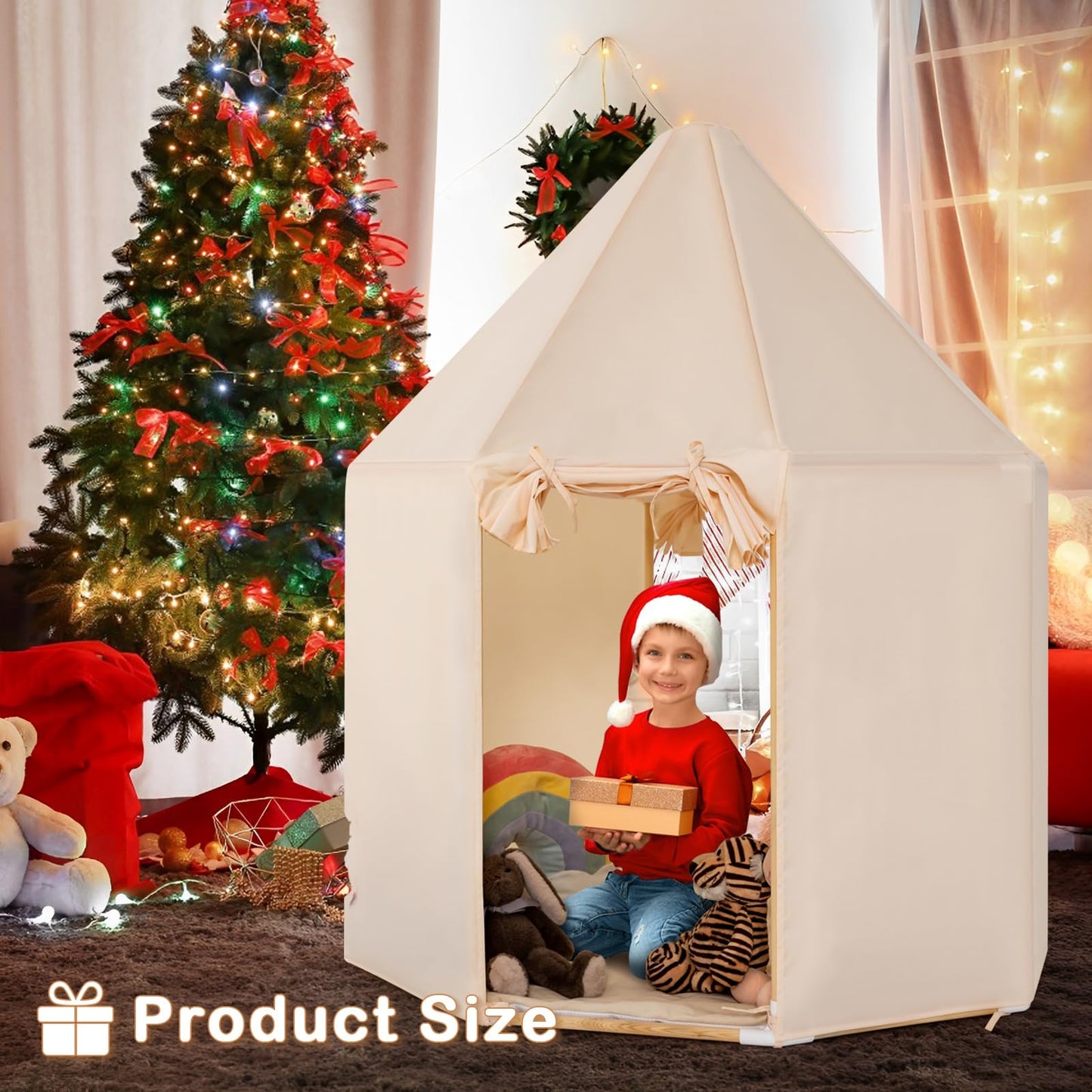 OLAKIDS Kids Play Tent with Washable Mat, Anti-Trip Large Playhouse Toys with 2 Doors