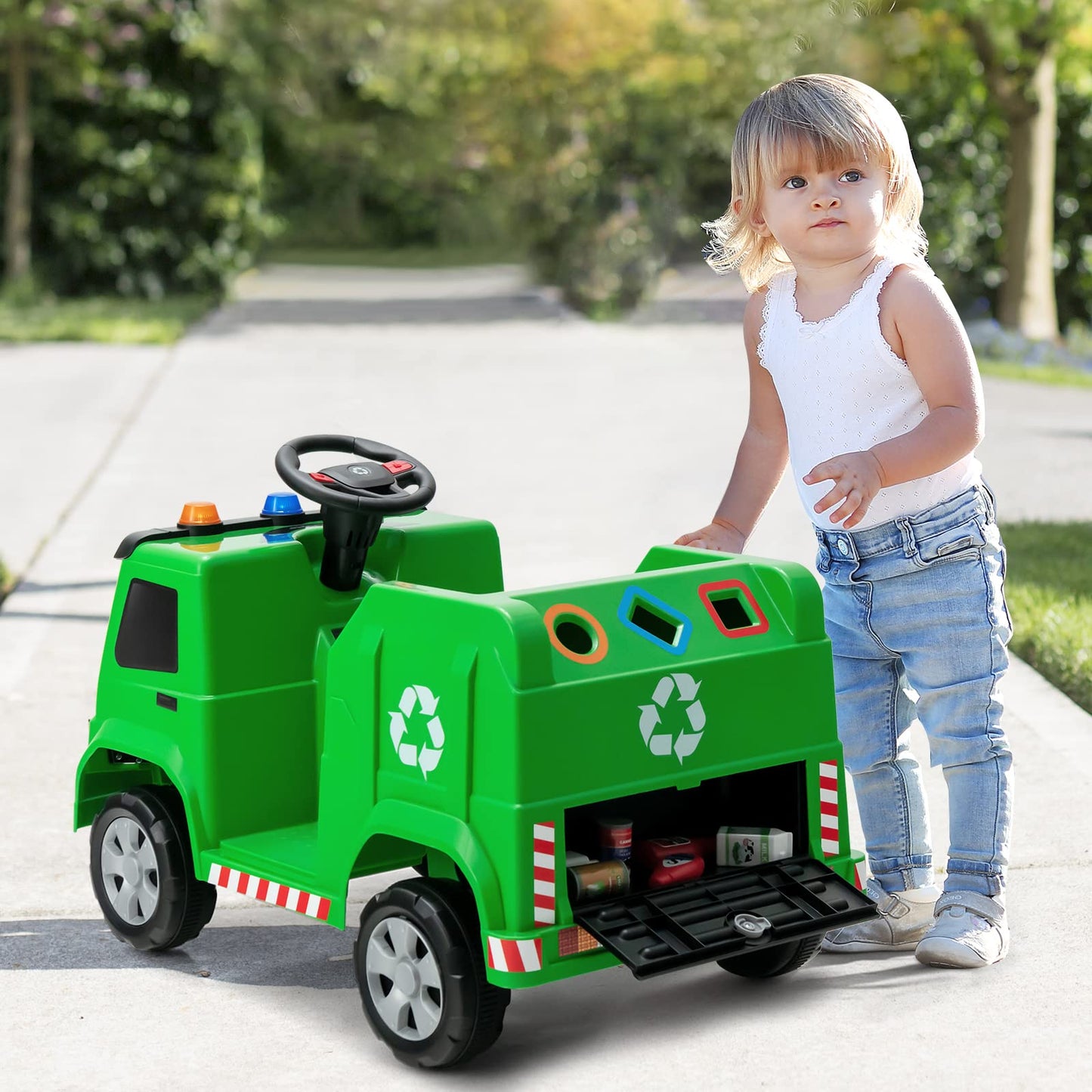 OLAKIDS Ride on Car, 6V Recycling Garbage Truck Electric Vehicle with Music, Horn, Warning Lights