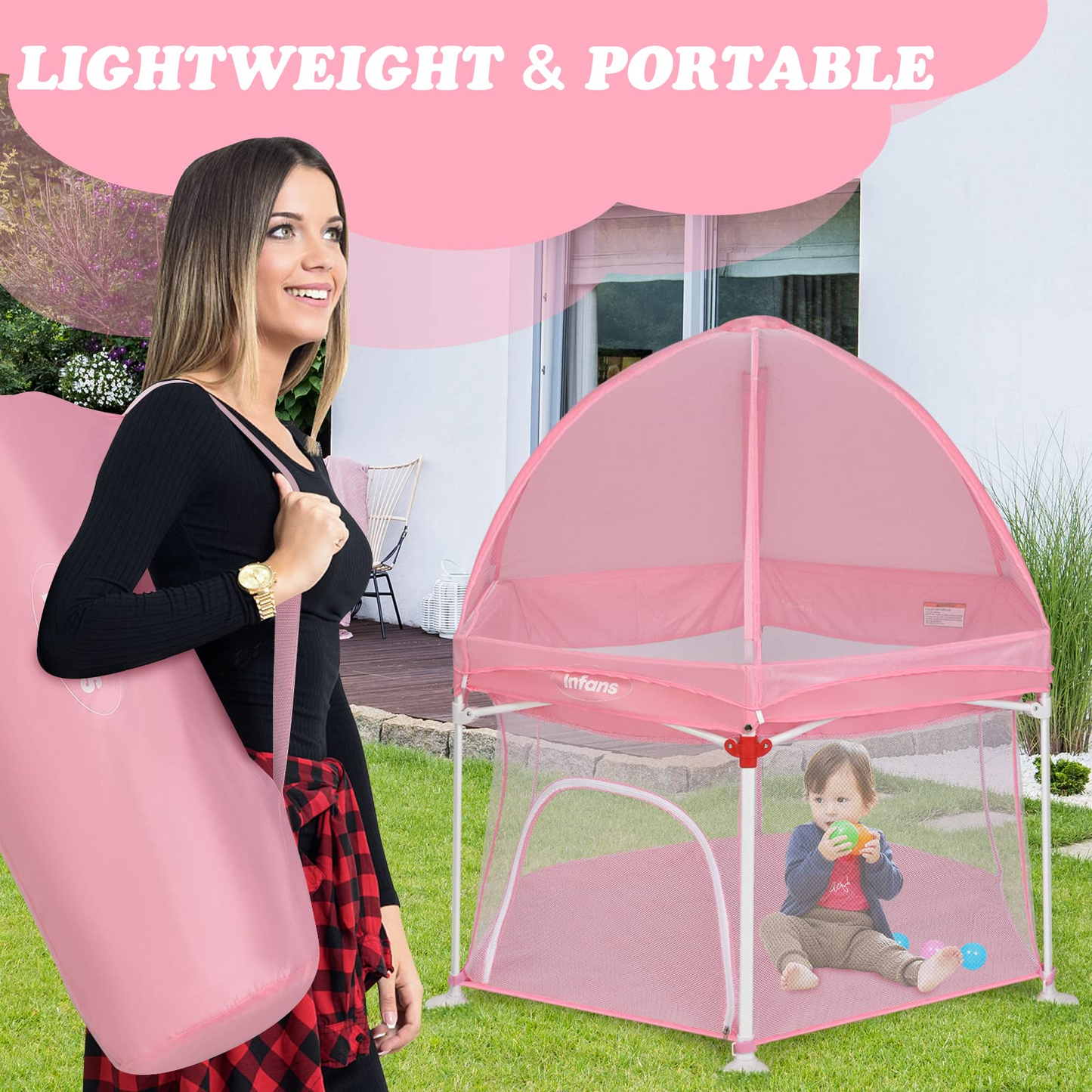 Portable Foldable 53" Baby Playpen with Mesh & UV Canopy OLAKIDS
