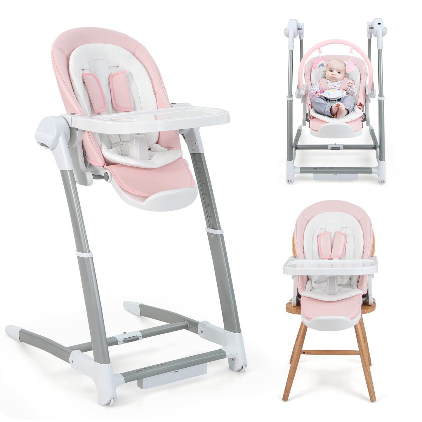 OLAKIDS3 in 1 Baby Swings, Convertible Highchair for Babies and Toddlers, Compact Portable Infant Swing