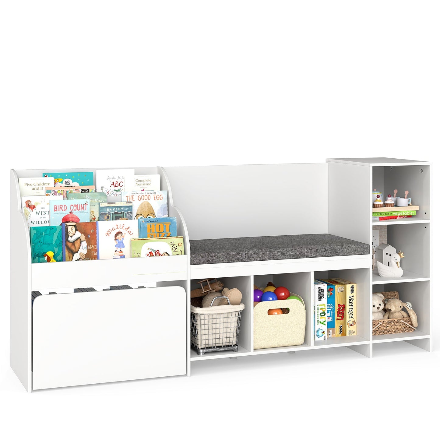 OLAKIDS Kids Bookshelf Toy Storage Organizer with Reading Nook Seat Cushion