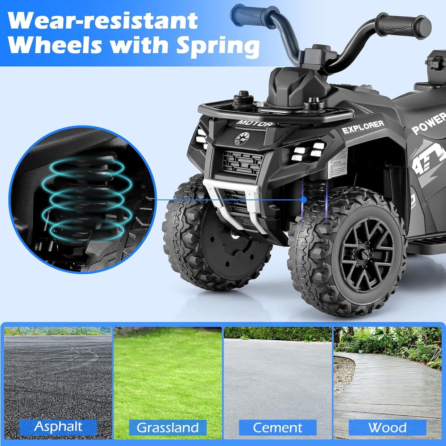 OLAKIDS Kids ATV with Spray Function, Remote Control, Storage Trunk, 6V Electric Toddler Ride on Toy