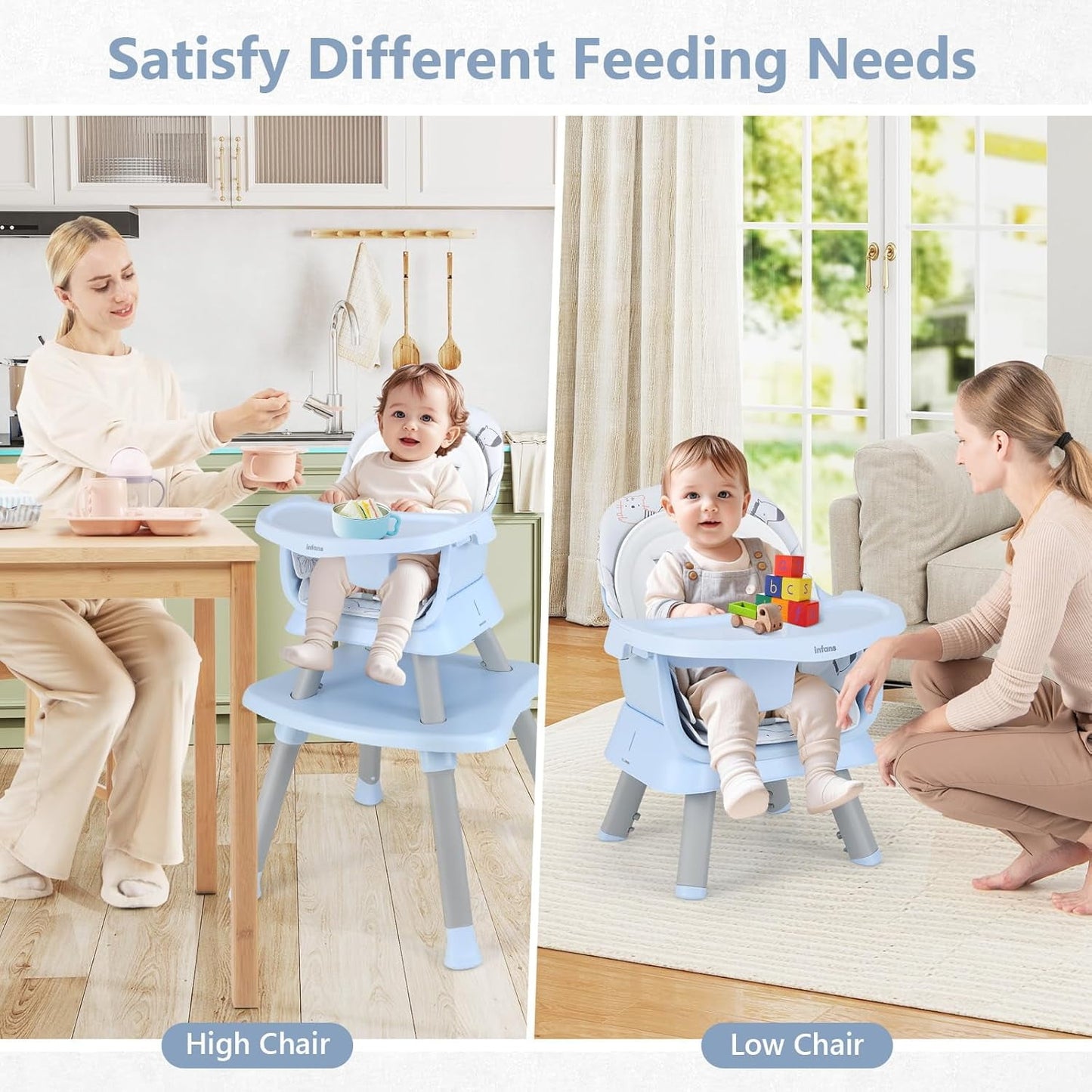 OLAKIDS 8 in 1 Baby High Chair, Convertible Highchair for Babies and Toddlers, Infant Dining Booster Seat