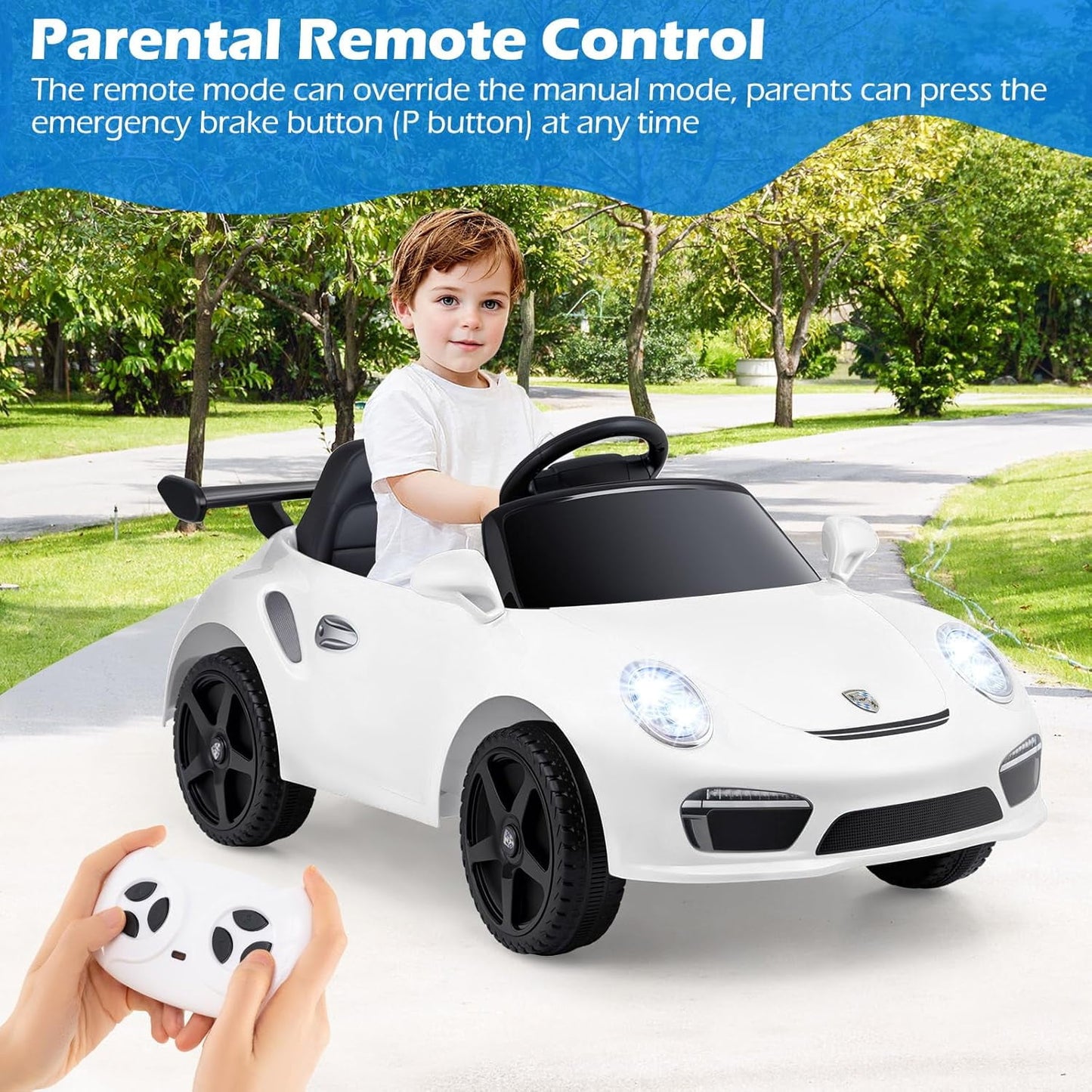 Licensed Porsche 12V Pink Ride on Car by OLAKIDS, Electric Vehicle Battery Powered with Remote Control, Headlight, Bluetooth, Power Display, 4 Wheeler Toys for Kids Girls Boys