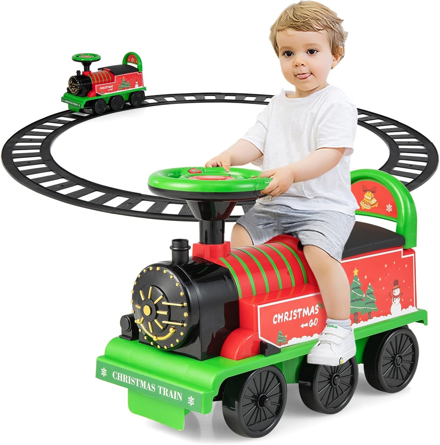 Olakids 6V Electric Ride On Train Track Set Christmas Circus for Kids