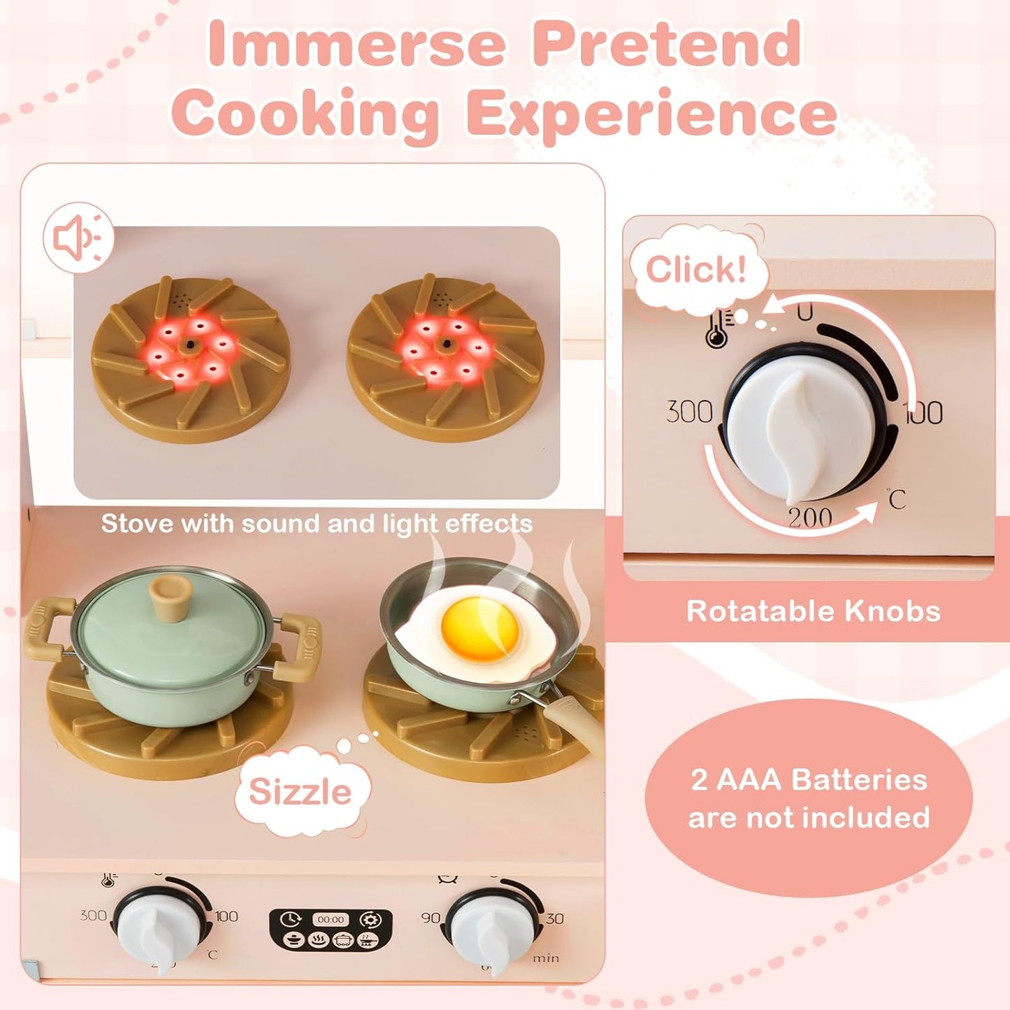 OLAKIDS Corner Kids Kitchen, Wooden Pretend Playset with Telescopic Cart Realistic Lights Sounds Ice Maker Fabric Drawers Microwave Oven, Toddler Cooking Toy Gift for Boys Girls Aged 3+