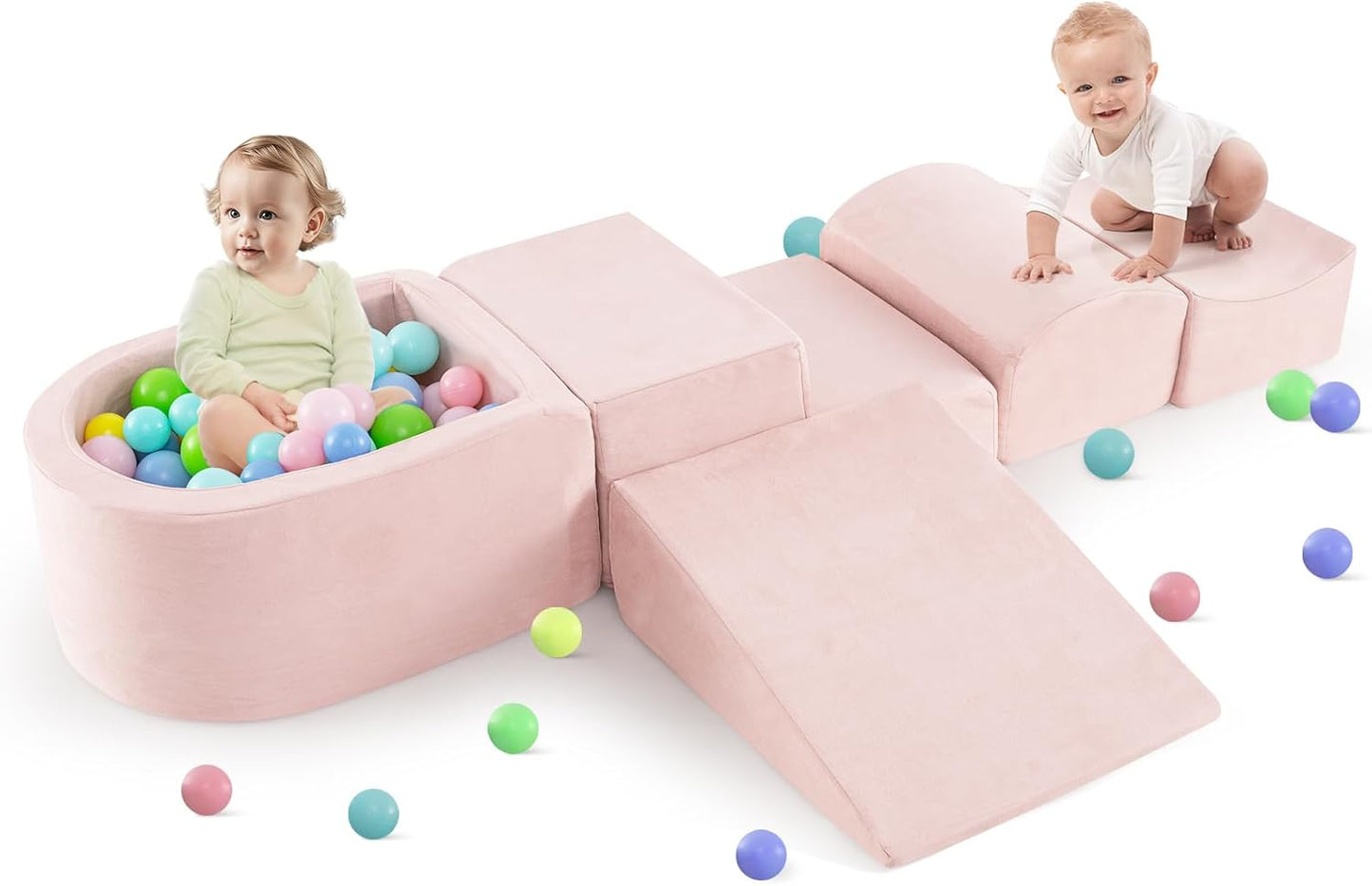 INFANS Climbing Toys for Toddlers, Foam Climbing Blocks and Ball Pit for Baby, 5pc Kids Climb and Crawl Block Activity Structure Play Set, Indoor Foam Play Gym for Crawling and Sliding