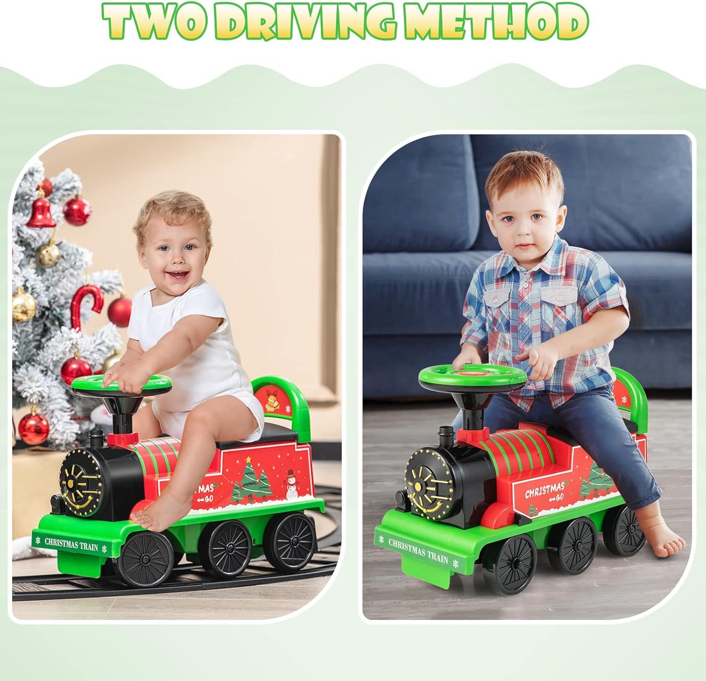 Olakids 6V Electric Ride On Train Track Set Christmas Circus for Kids