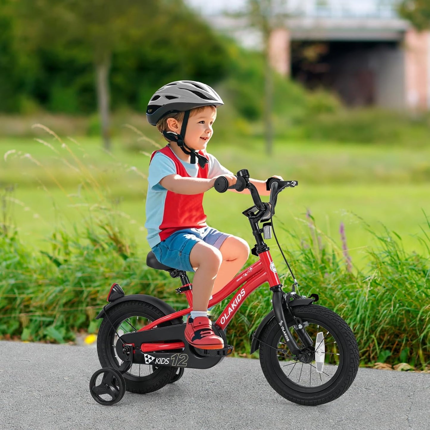 Olakids Kids Bike, 12 14 16 18 Inch Toddlers Bike with Training Wheels Safety Bell Adjustable Seat and Handlebar, Handbrake and Coaster Brake, Children's Bicycle for Boys Girls