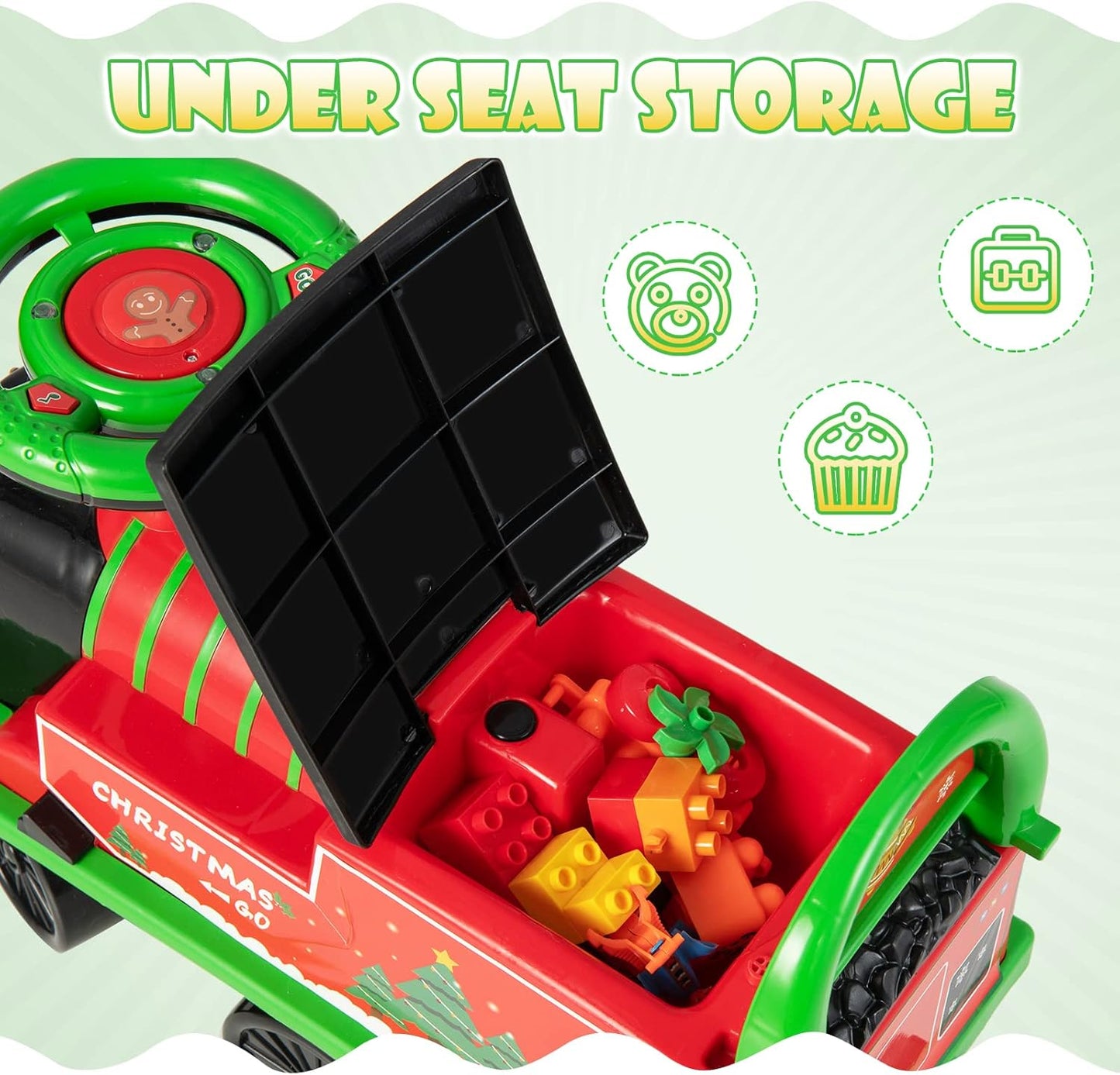 Olakids 6V Electric Ride On Train Track Set Christmas Circus for Kids