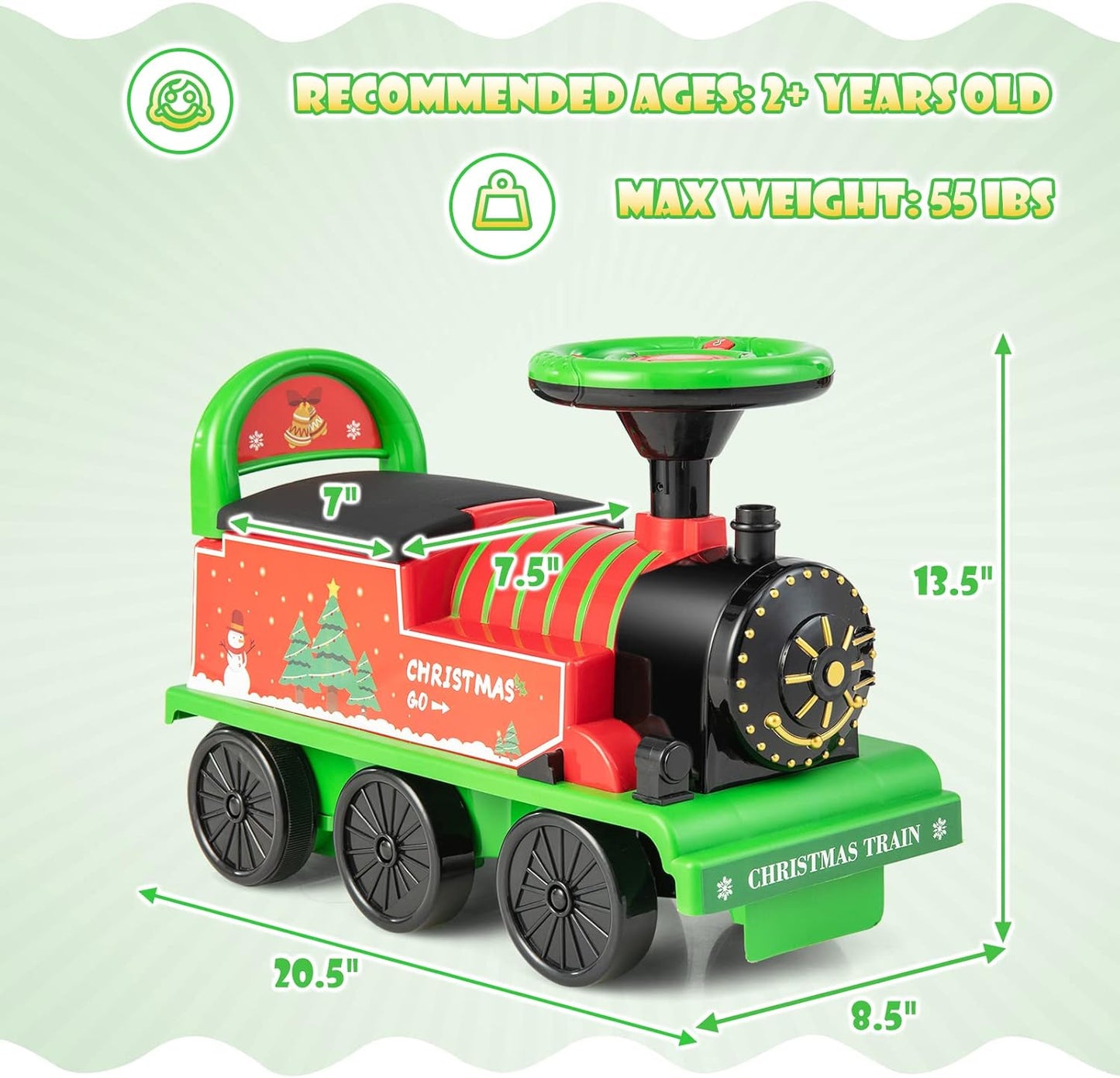 Olakids 6V Electric Ride On Train Track Set Christmas Circus for Kids