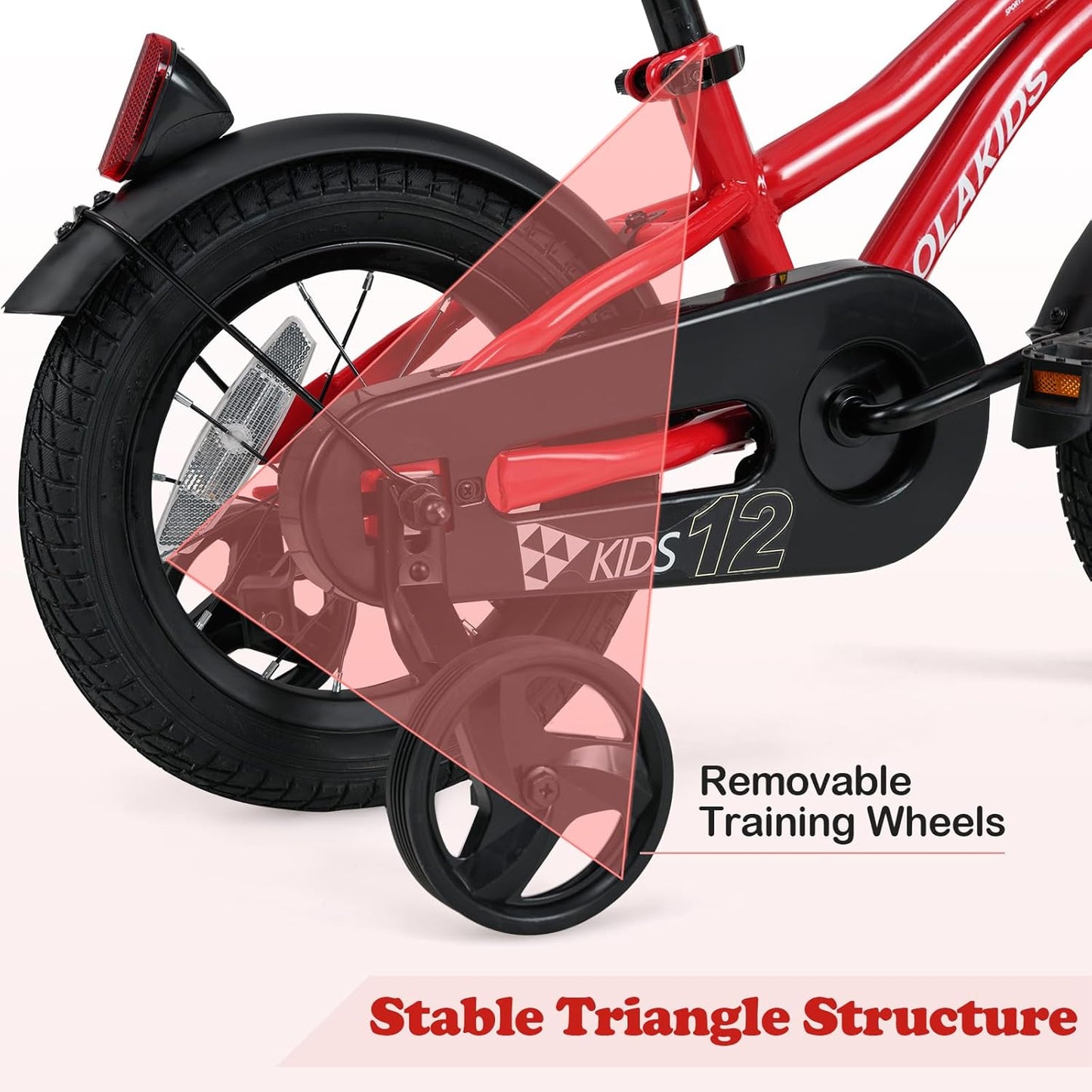 Olakids Kids Bike, 12 14 16 18 Inch Toddlers Bike with Training Wheels Safety Bell Adjustable Seat and Handlebar, Handbrake and Coaster Brake, Children's Bicycle for Boys Girls