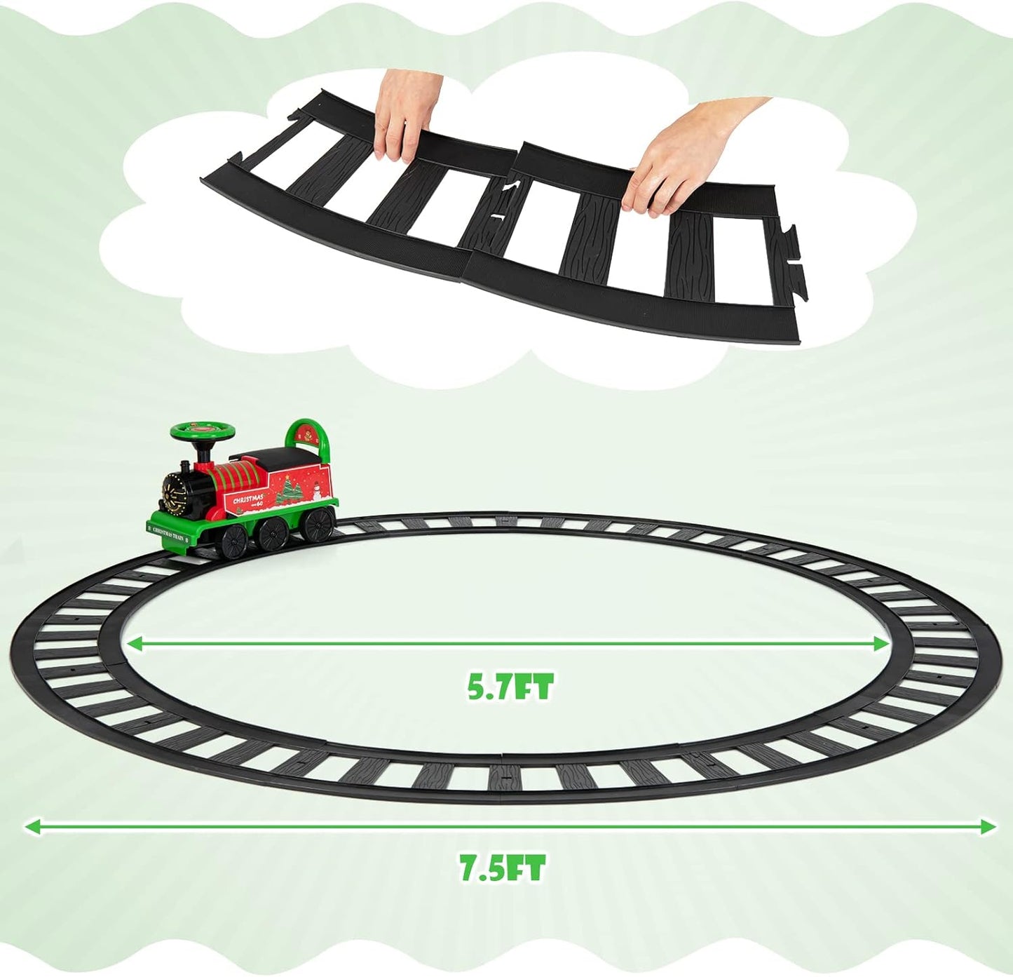 Olakids 6V Electric Ride On Train Track Set Christmas Circus for Kids