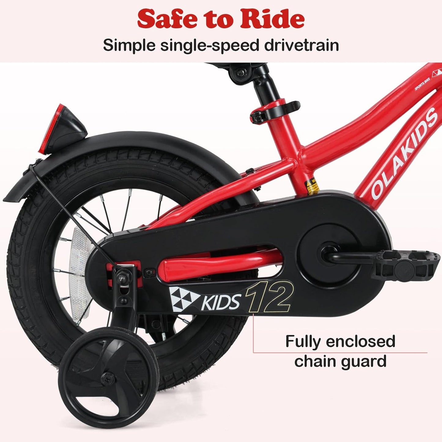 Olakids Kids Bike, 12 14 16 18 Inch Toddlers Bike with Training Wheels Safety Bell Adjustable Seat and Handlebar, Handbrake and Coaster Brake, Children's Bicycle for Boys Girls