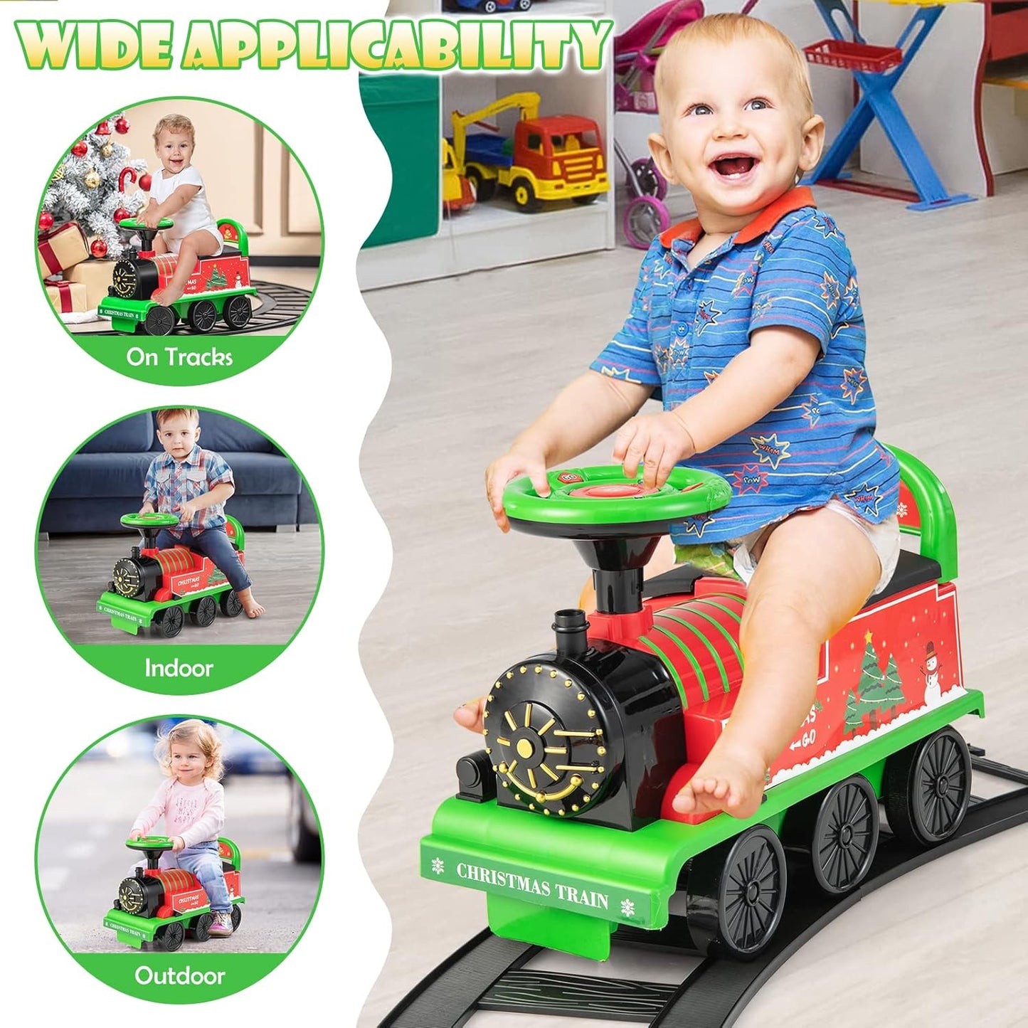 Olakids 6V Electric Ride On Train Track Set Christmas Circus for Kids