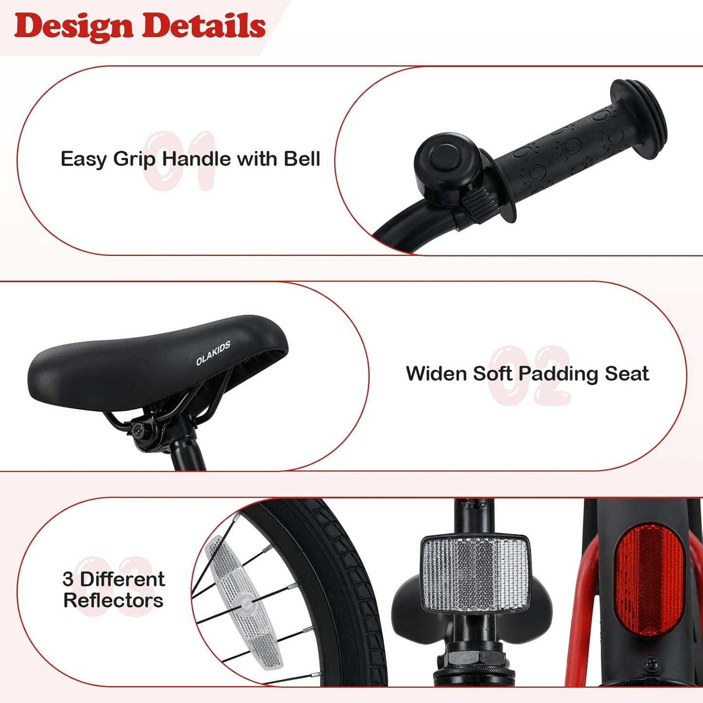 Olakids Kids Bike, 12 14 16 18 Inch Toddlers Bike with Training Wheels Safety Bell Adjustable Seat and Handlebar, Handbrake and Coaster Brake, Children's Bicycle for Boys Girls