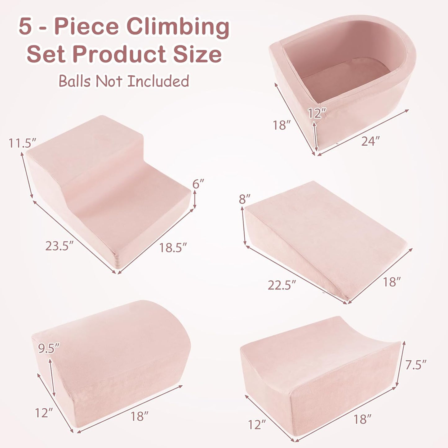 INFANS Climbing Toys for Toddlers, Foam Climbing Blocks and Ball Pit for Baby, 5pc Kids Climb and Crawl Block Activity Structure Play Set, Indoor Foam Play Gym for Crawling and Sliding