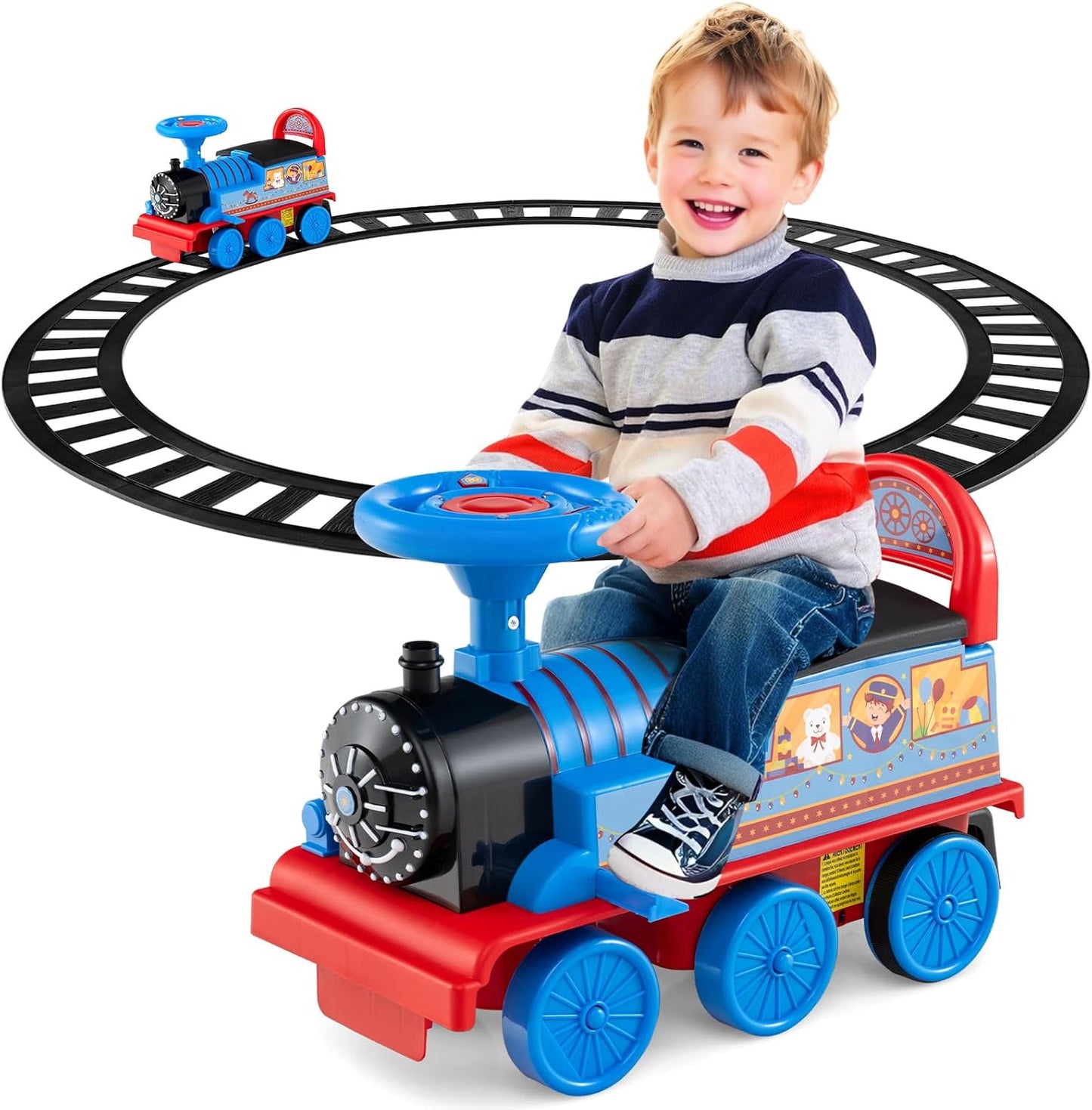Olakids 6V Electric Ride On Train Track Set Christmas Circus for Kids