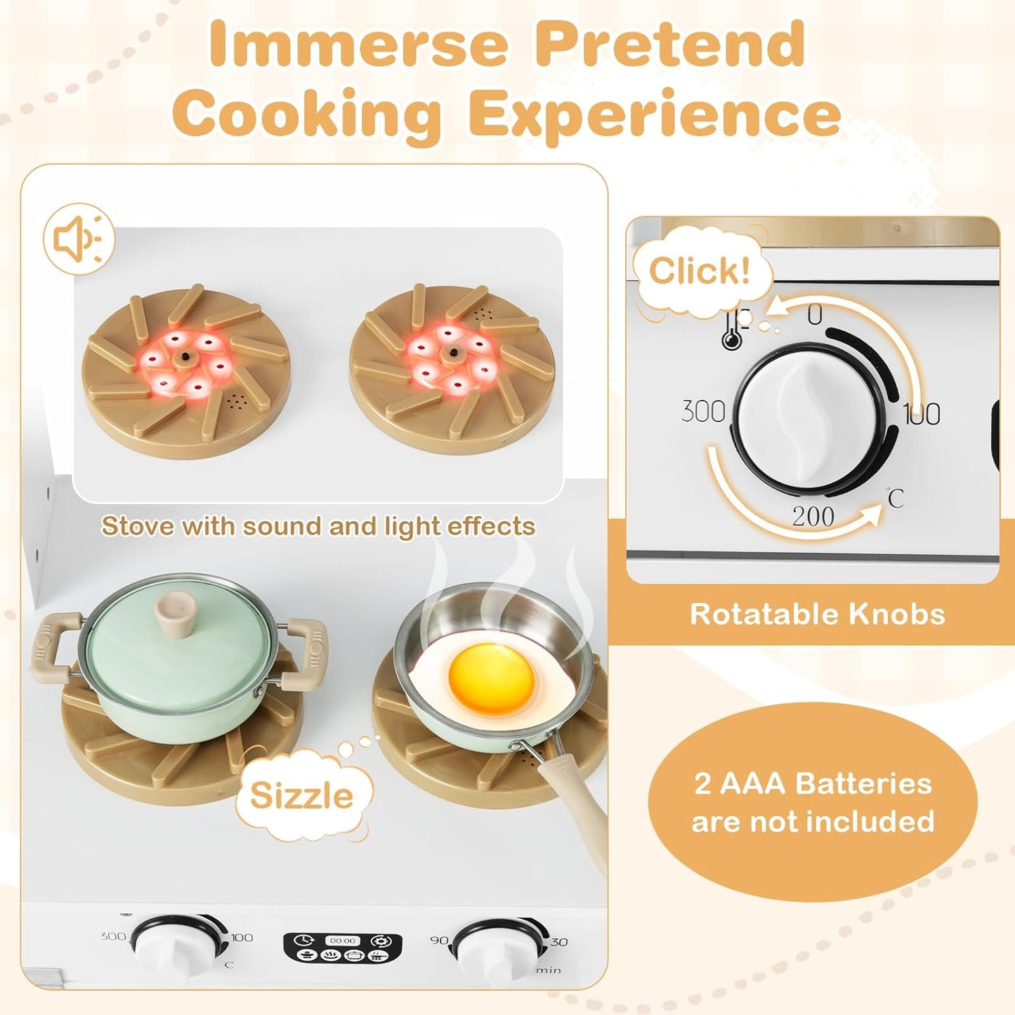 OLAKIDS Corner Kids Kitchen, Wooden Pretend Playset with Telescopic Cart Realistic Lights Sounds Ice Maker Fabric Drawers Microwave Oven, Toddler Cooking Toy Gift for Boys Girls Aged 3+