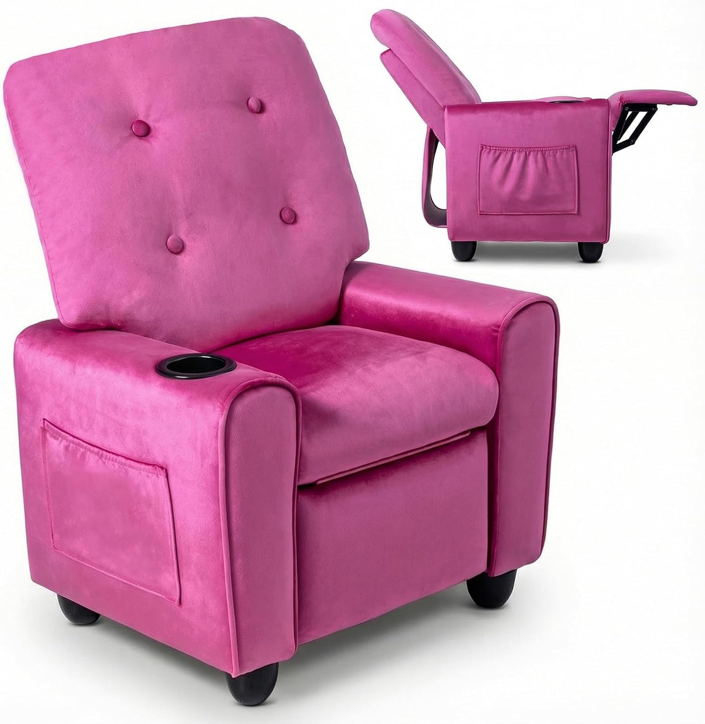 OLAKIDS Kids Recliner, Toddler Lounge Chair with Adjustable Backrest Footrest Cup Holder Side Pockets