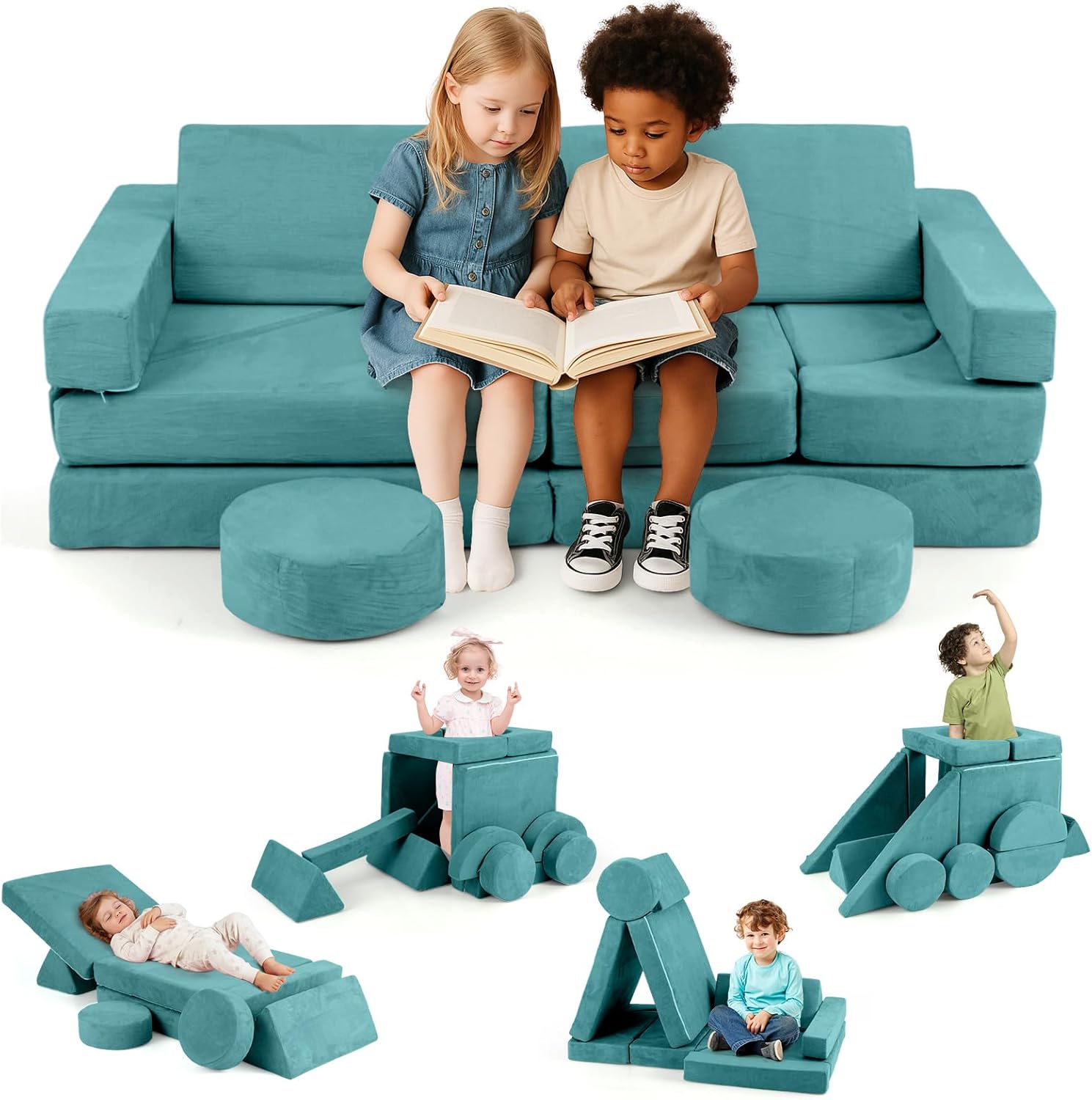 OLAKIDS Modular Kids Play Couch, 13 PCS Toddler Creative Sectional Fort Building Sofa