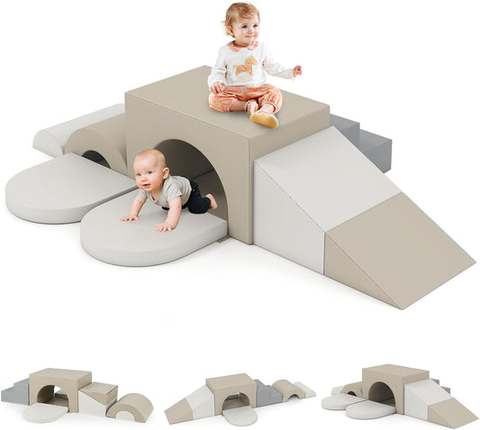 OLAKIDS Toddler Climbing Toys Indoor, 8 Pieces Baby Foam Blocks Soft Play Set with PU Leather